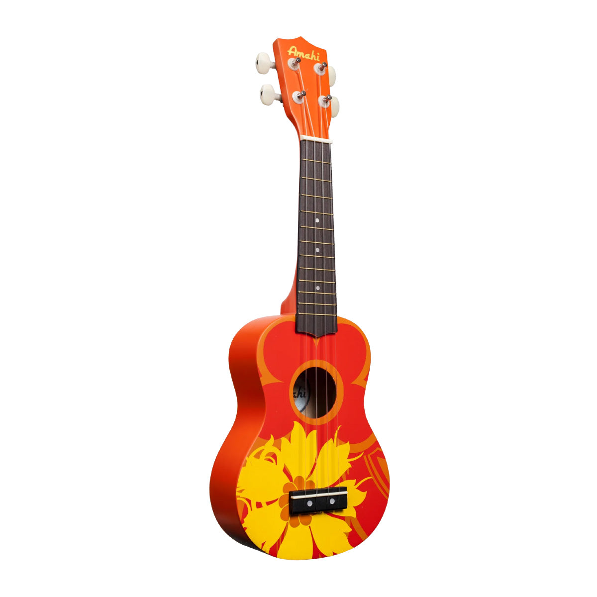 Amahi Orange Flower Painted Soprano Ukulele