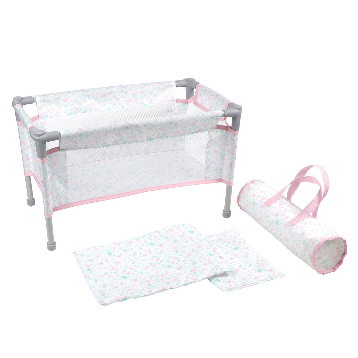 Berenguer Boutique Baby Doll Crib Playpen with Travel Bag - Pink