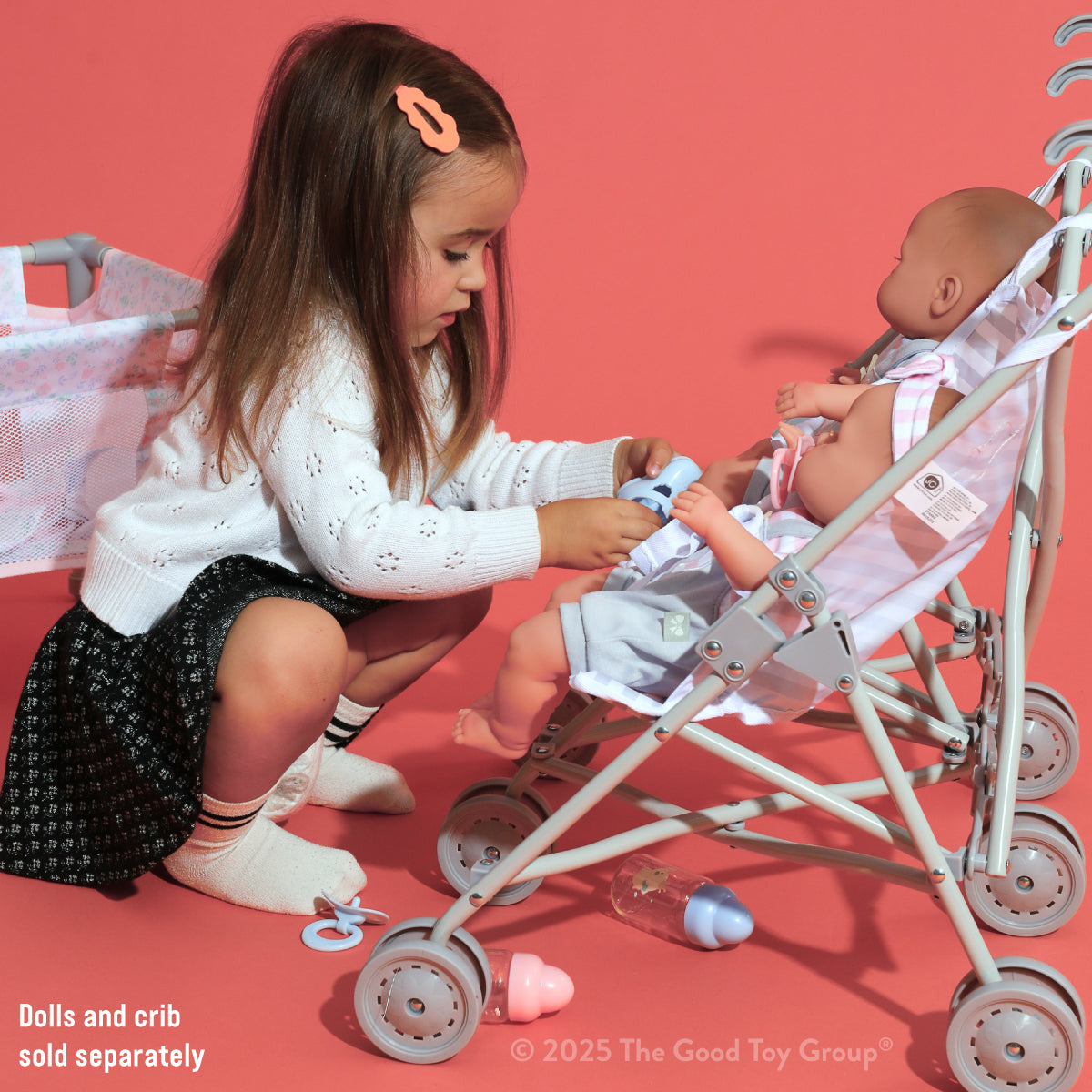 Berenguer Boutique Twin Baby Doll Umbrella Stroller - Elephant Grey