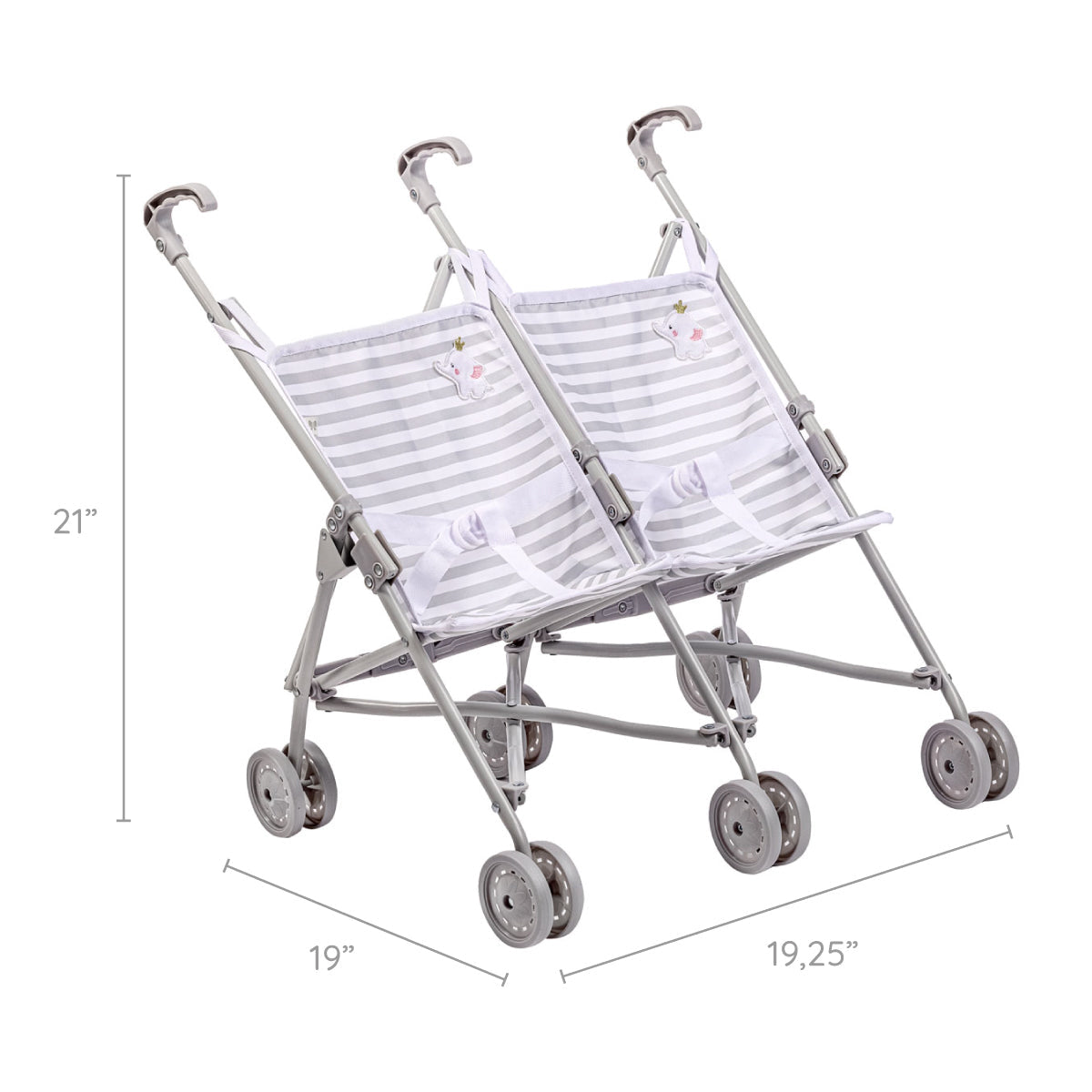 Berenguer Boutique Twin Baby Doll Umbrella Stroller - Elephant Grey