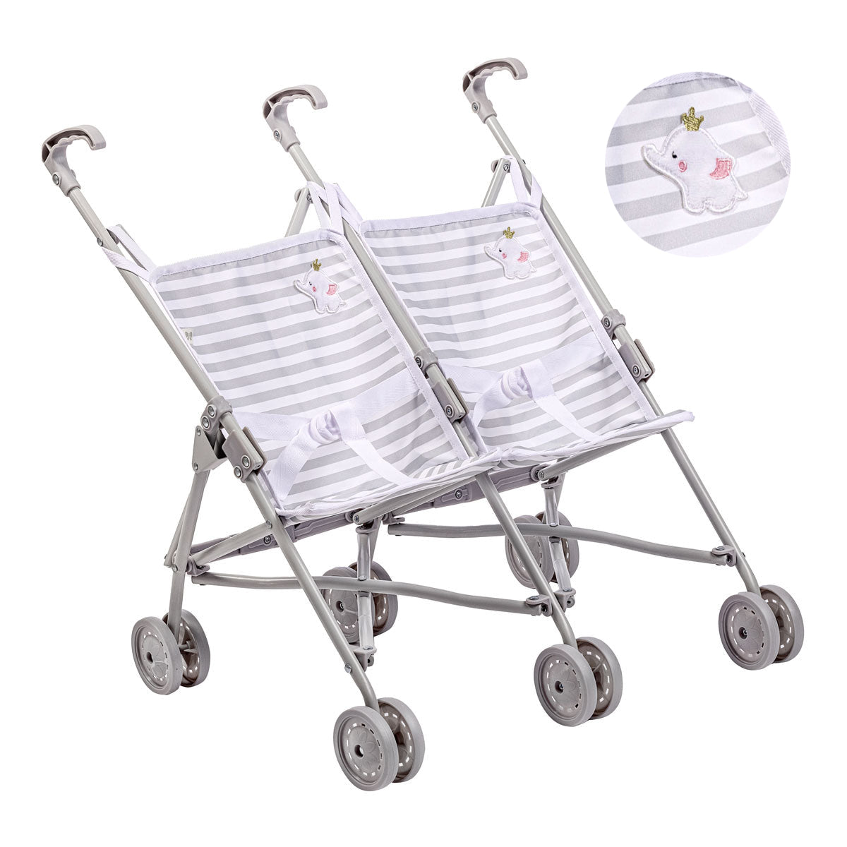 Berenguer Boutique Twin Baby Doll Umbrella Stroller - Elephant Grey