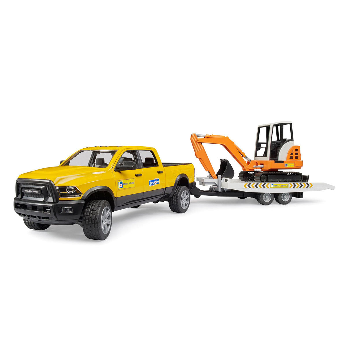 Bruder RAM Rental Service Pickup Truck with Mini Excavator