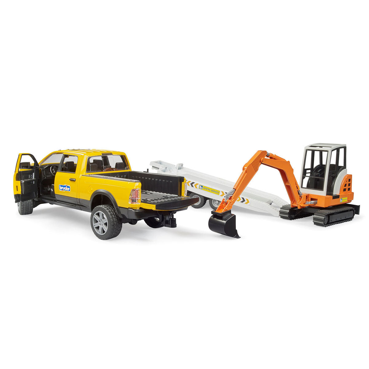 Bruder RAM Rental Service Pickup Truck with Mini Excavator