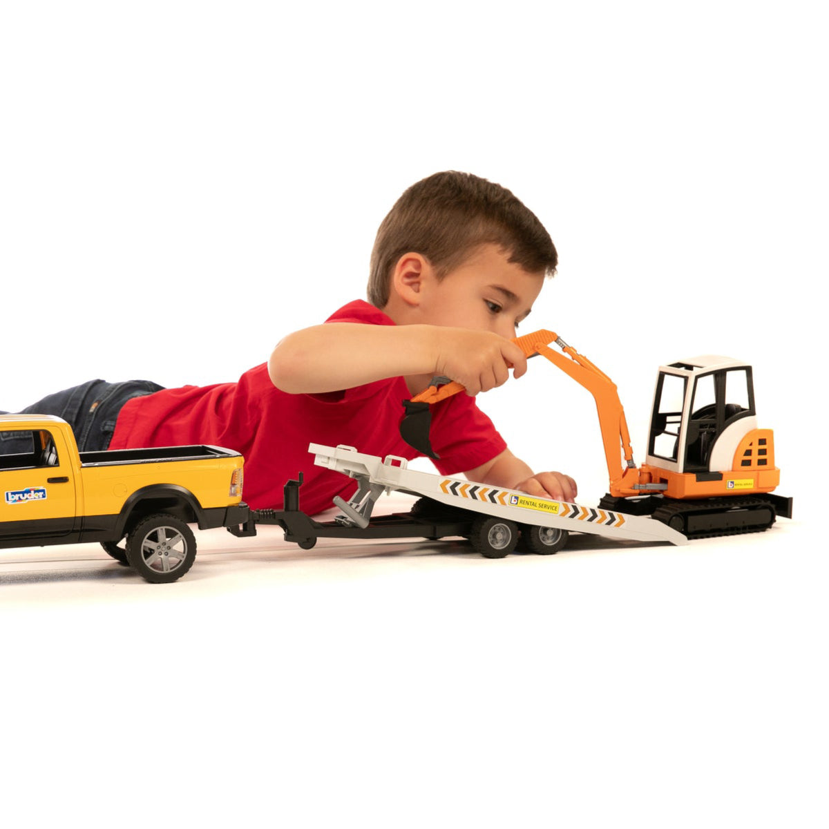 Bruder RAM Rental Service Pickup Truck with Mini Excavator