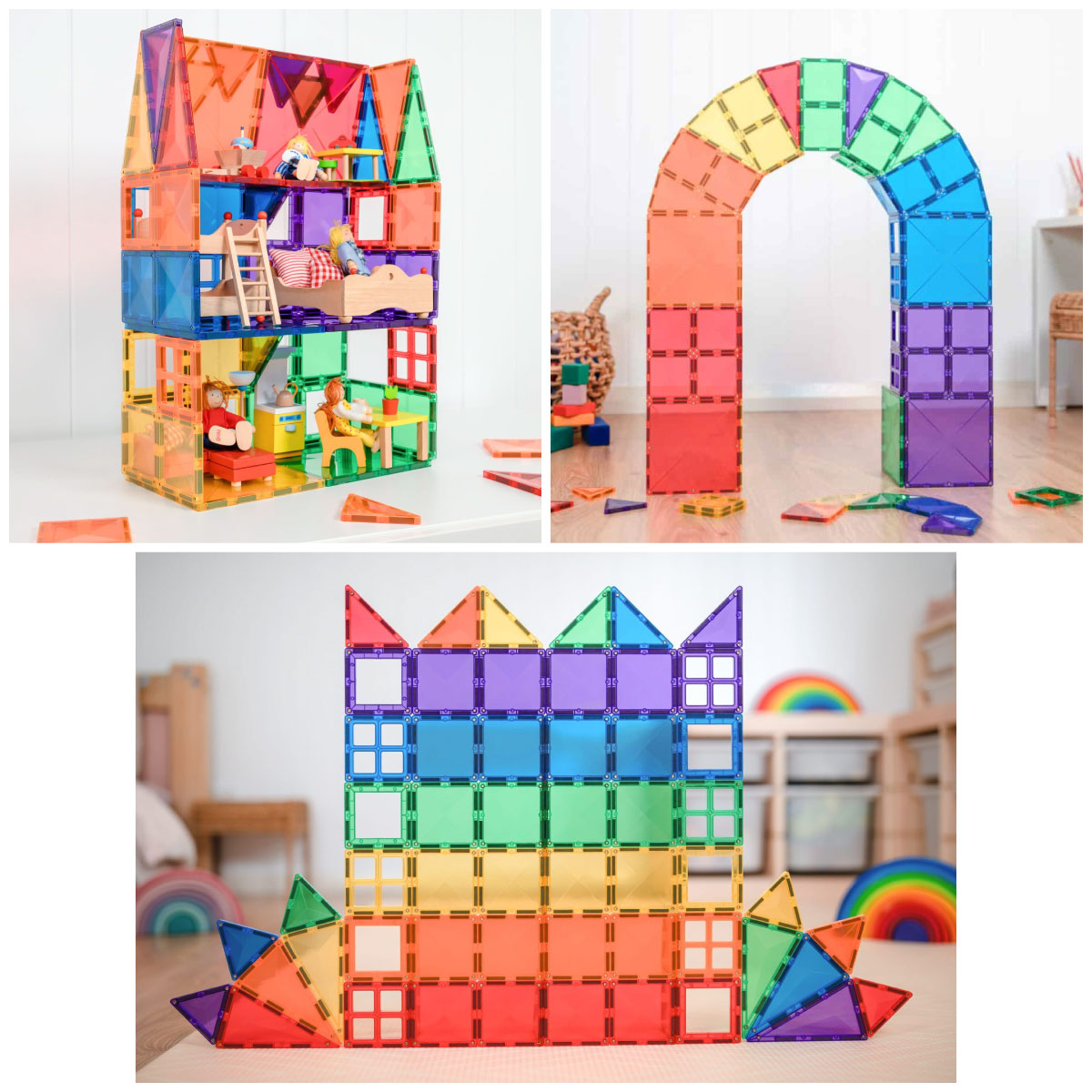 Connetix Rainbow Starter Pack - 60 Piece Set's colorful magnetic building blocks can create various shapes and structures.