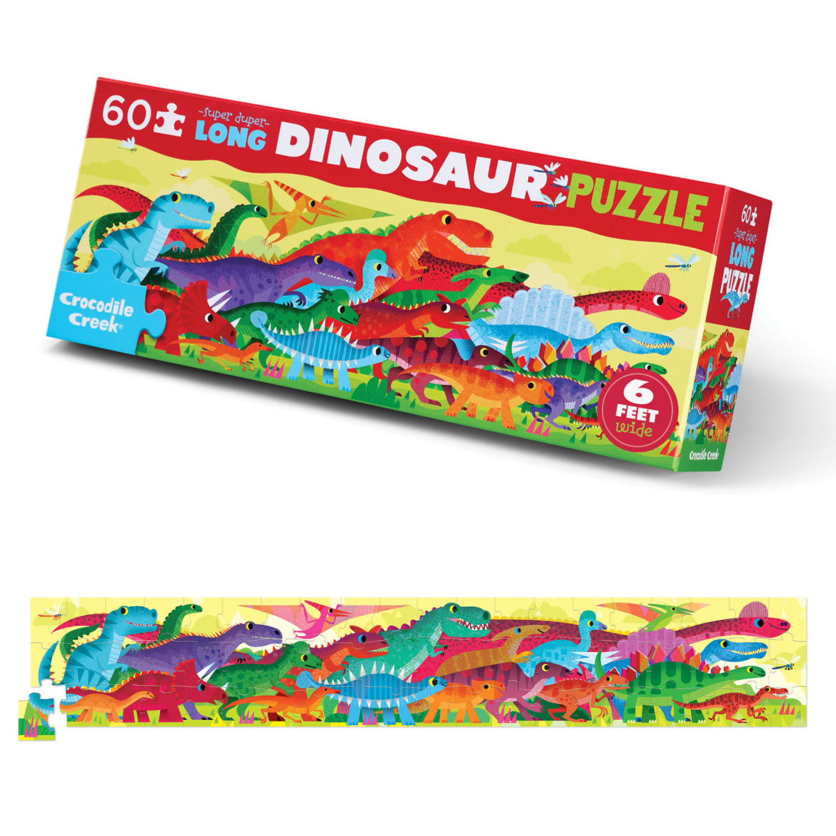 Crocodile Creek Super Duper Long Dinosaur Jigsaw Puzzle - 60 Pieces - Box with complete puzzle