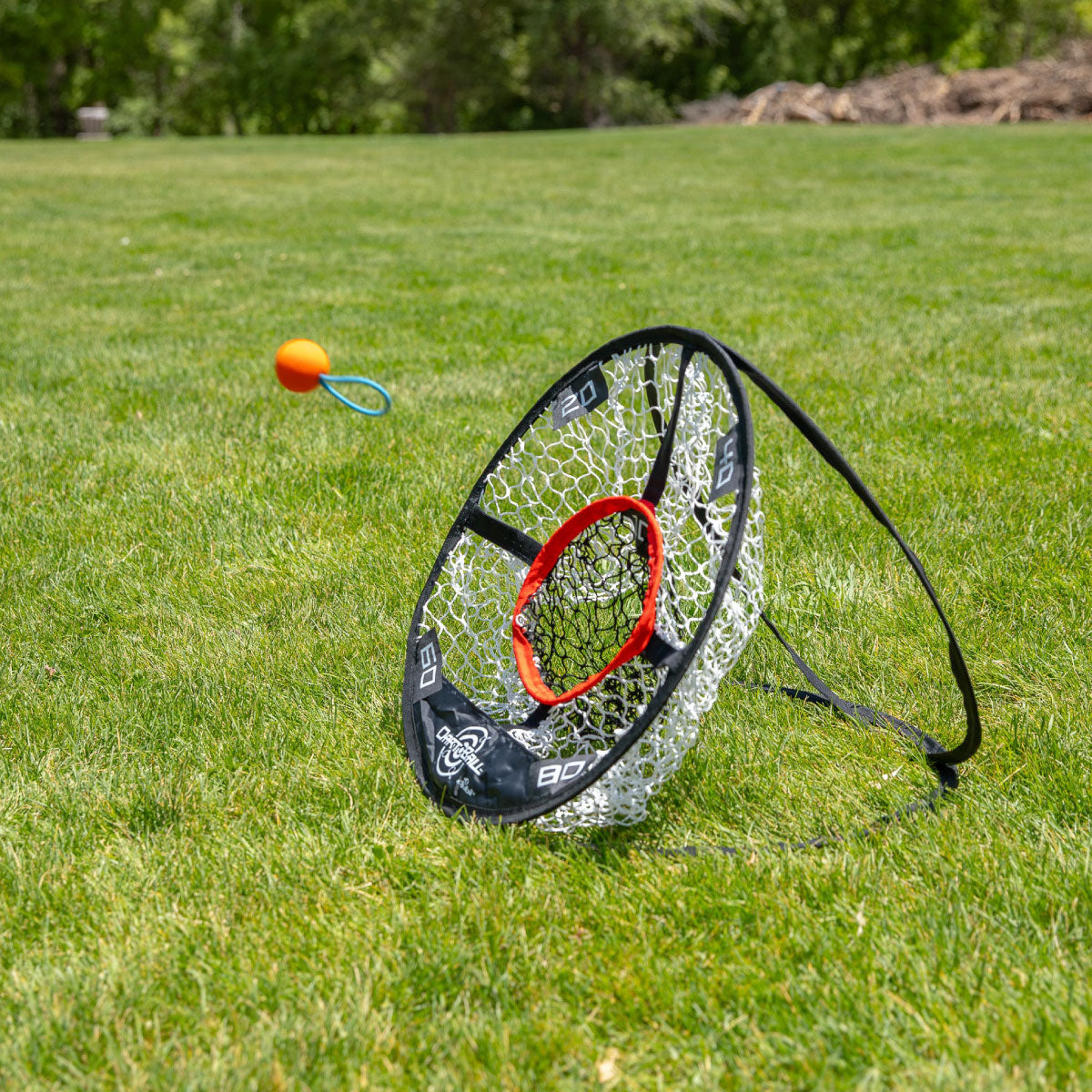 Djubi DartBall scoring: land the ball in the target net, there are five areas worth different points. Land in the center for maximum points!