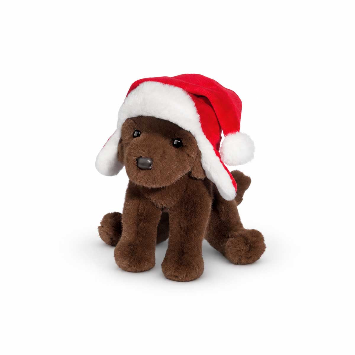 Douglas Chocolate Lab with Santa Bomber Hat