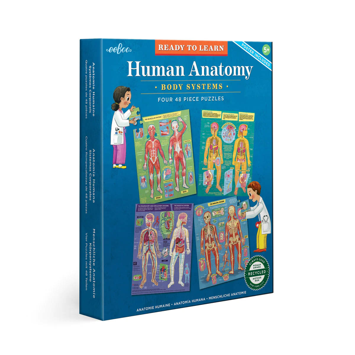 eeBoo Ready to Learn Human Anatomy 4x 48 Piece Puzzles