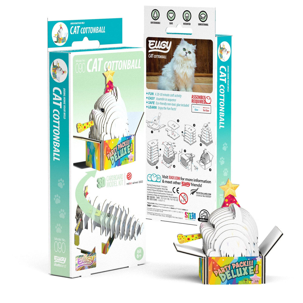 Eugy Cat in a Box - Cottonball 3-D Cardboard Model Kit