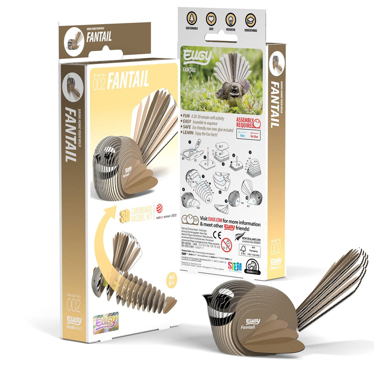 Eugy Fantail Bird 3-D Cardboard Model Kit