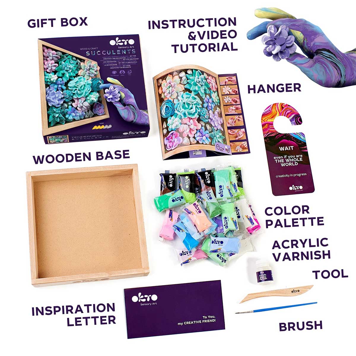 OKTO Sensory Art 3D Woodcraft “Tenderness” – Succulent Craft Kit