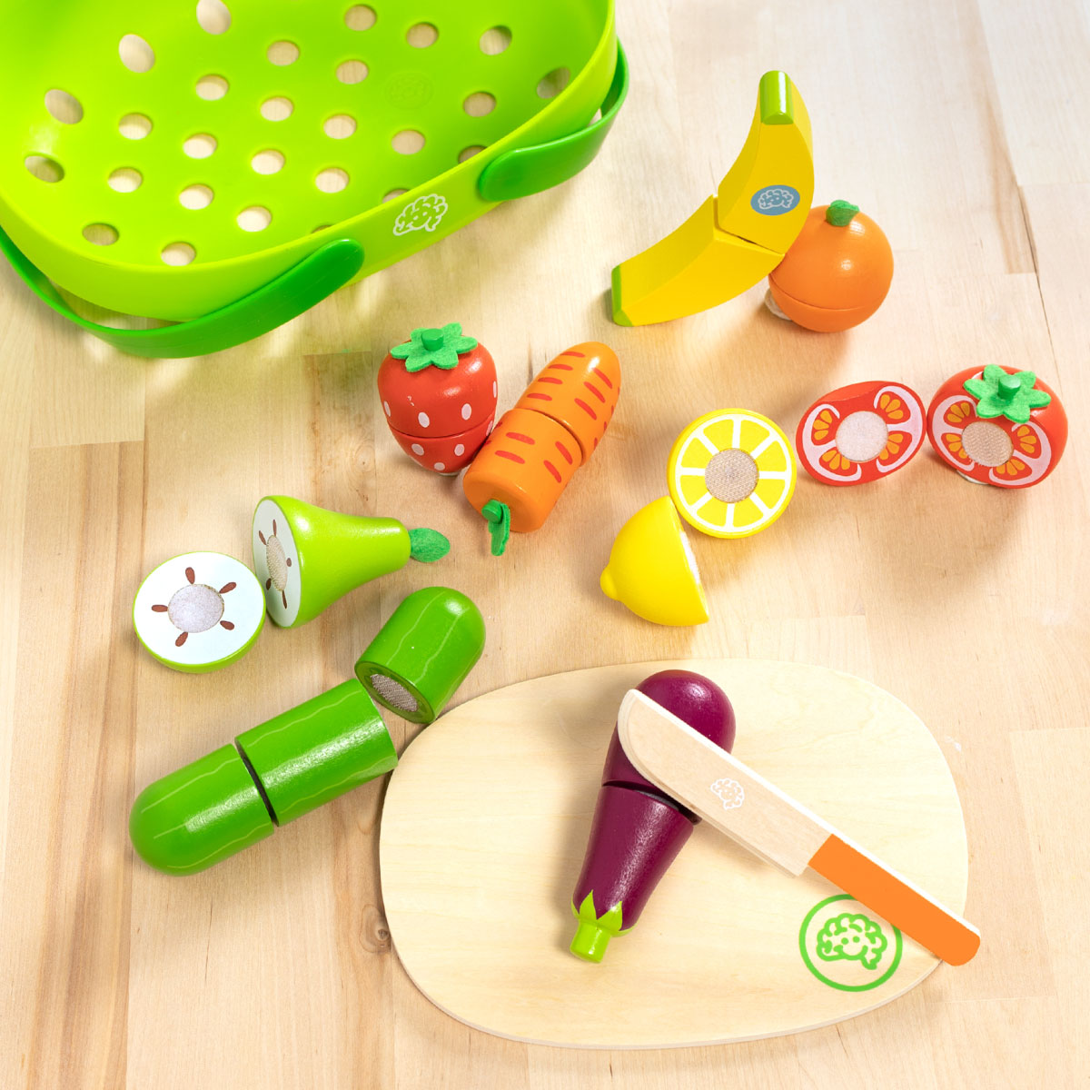 Fat Brain Pretendables Fruit & Veggie Basket Set