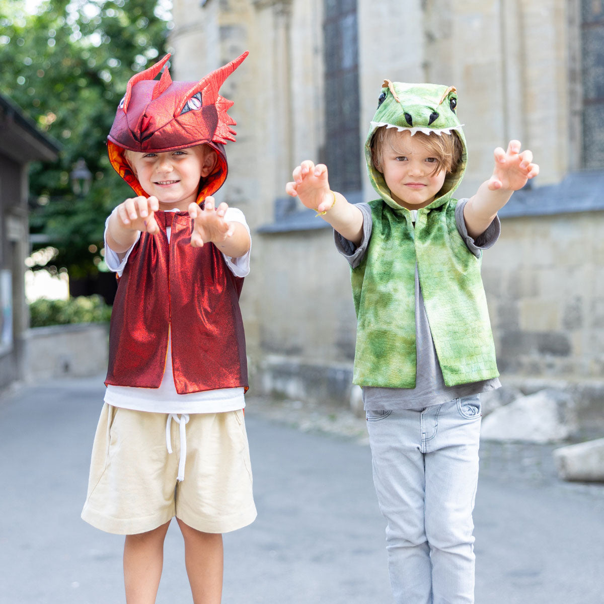 Great Pretenders All Day Everyday Dragon Vest (red) and Dinosaur Vest (green)