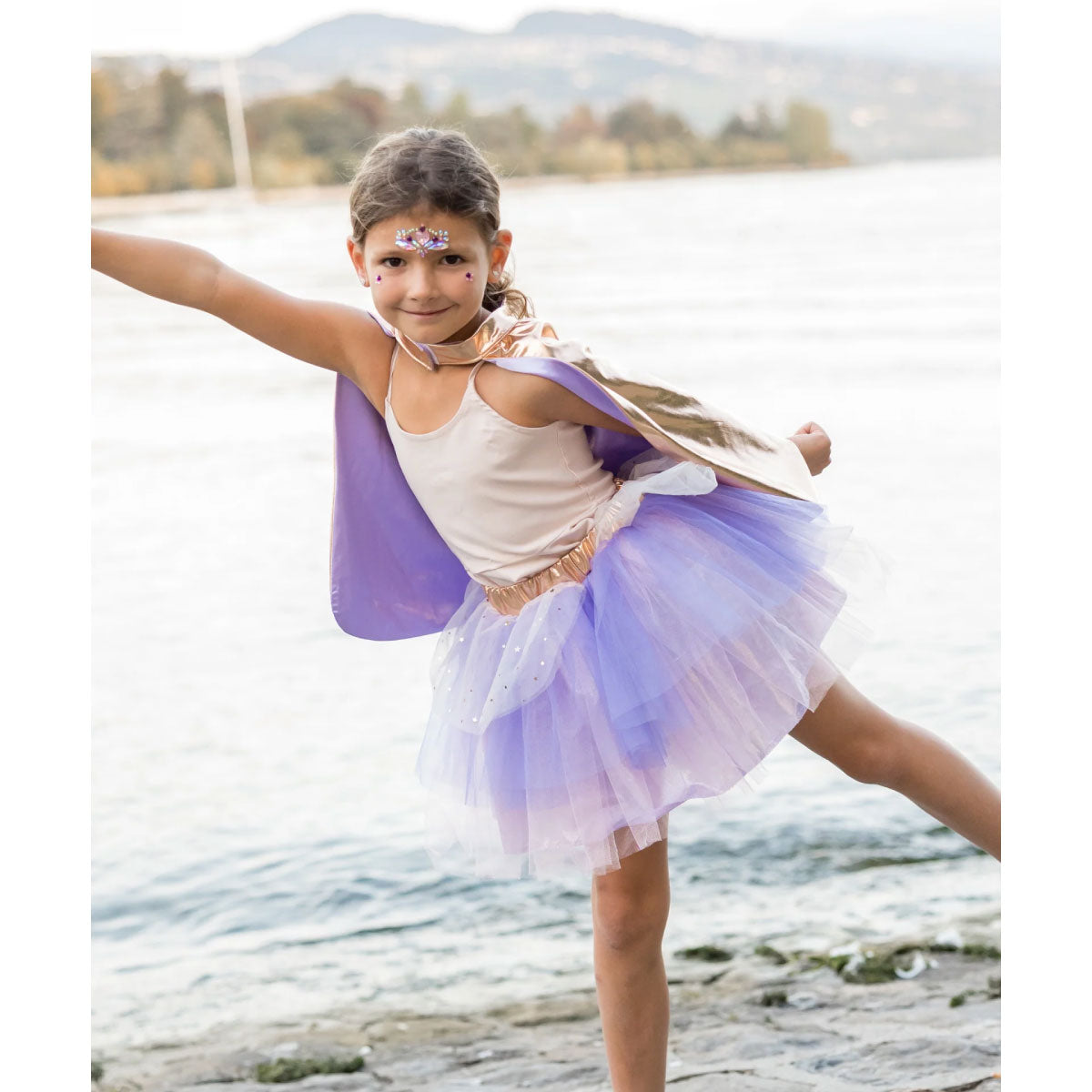 Great Pretenders Super Duper Tutu, Cape, & Mask - Lilac/Rose Gold