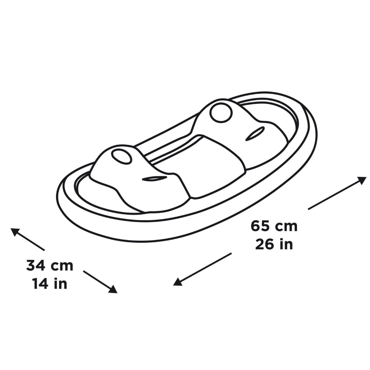 The Gymnic Rody Rocking Base measures 14 inches wide by 26 inches long.