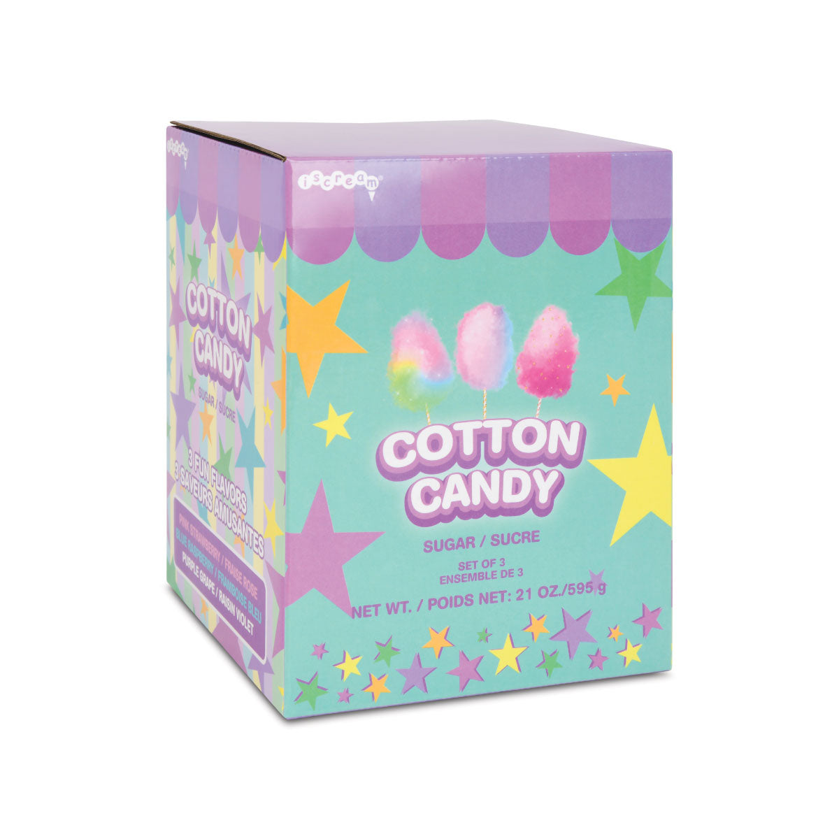 iScream Fruity Cotton Candy Floss Sugars 3 pack flavors: Purple Grape, Pink Strawberry, and Blue Raspberry