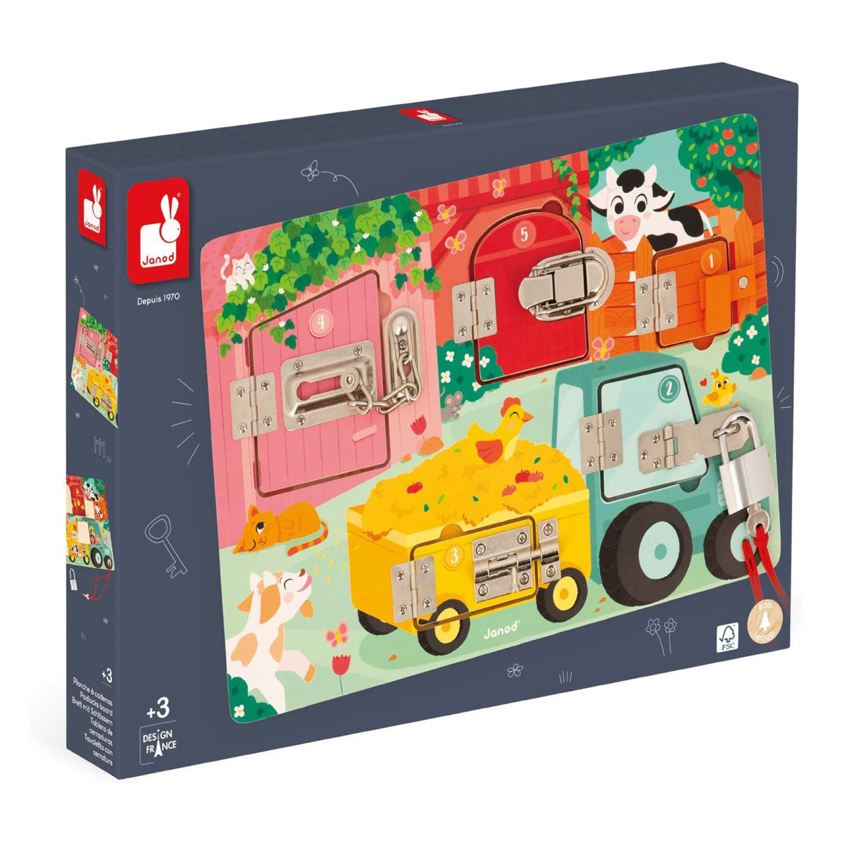 Janod Wooden Padlocks Board: The Farm