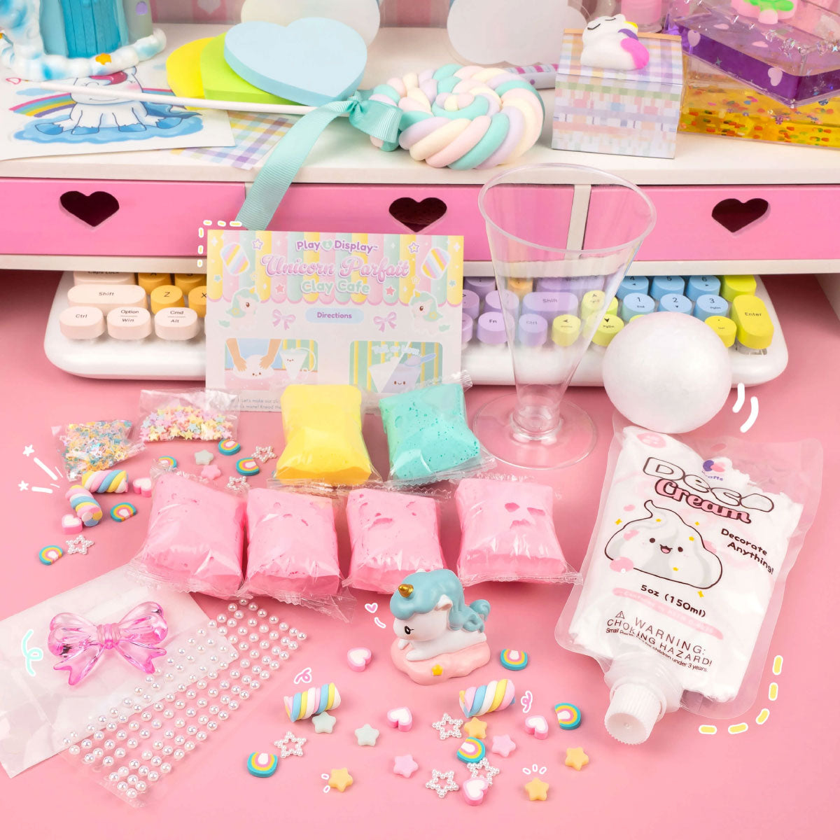 Kawaii Slime Play & Display Unicorn Parfait Clay Cafe Kit