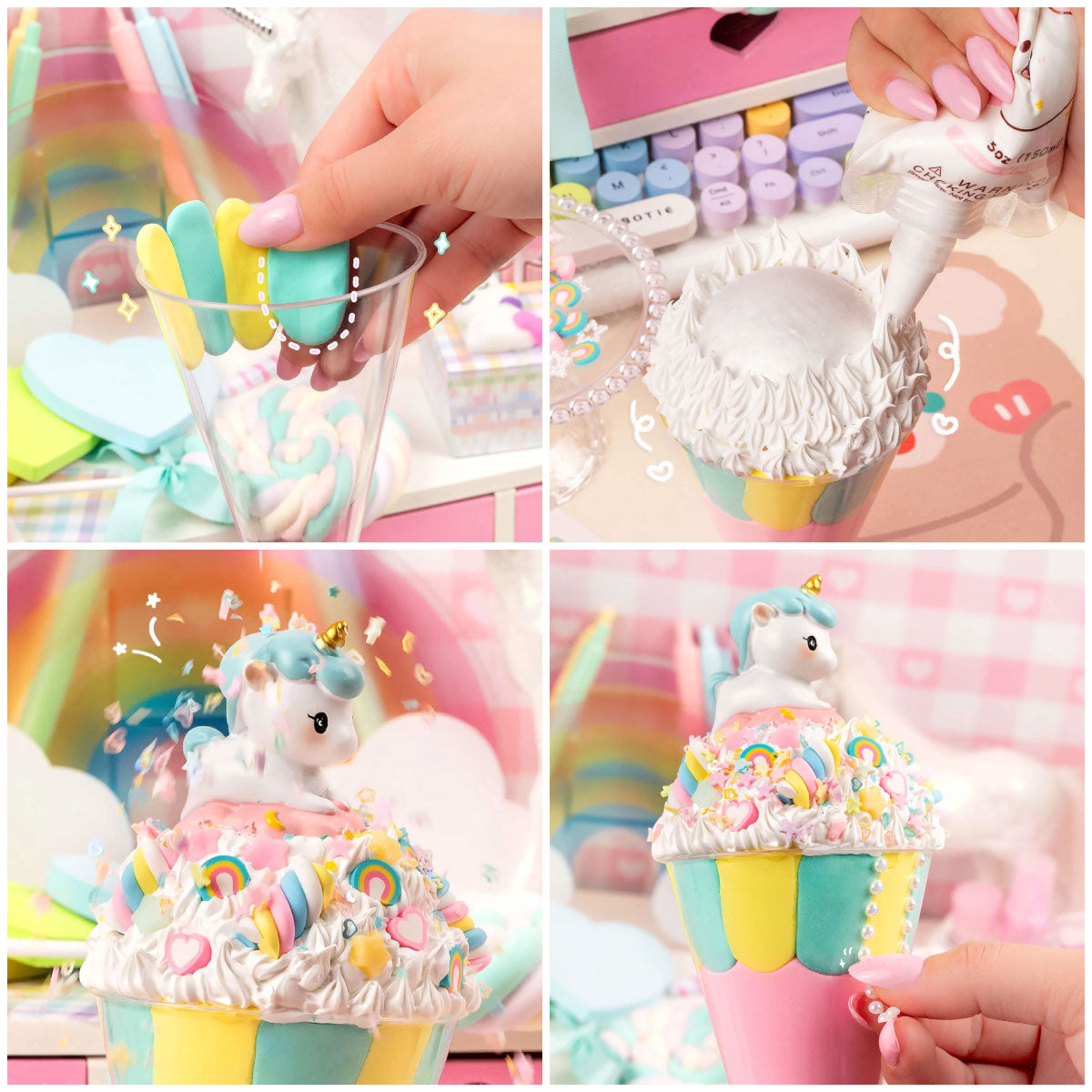 Kawaii Slime Play & Display Unicorn Parfait Clay Cafe Kit