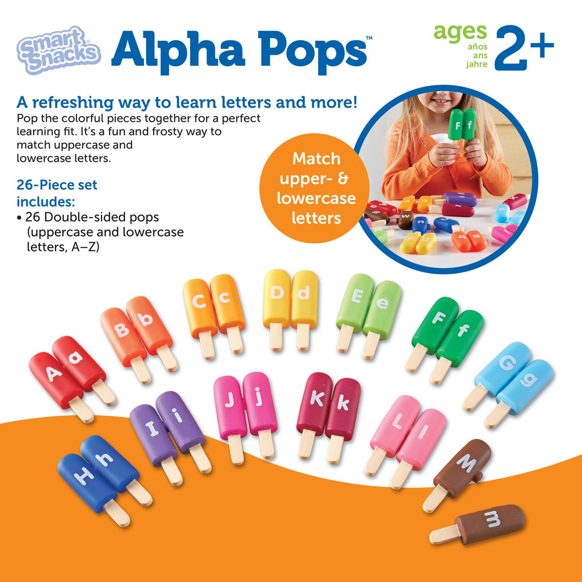 Learning Resources Smart Snacks Alpha Pops are for 2 years and up.