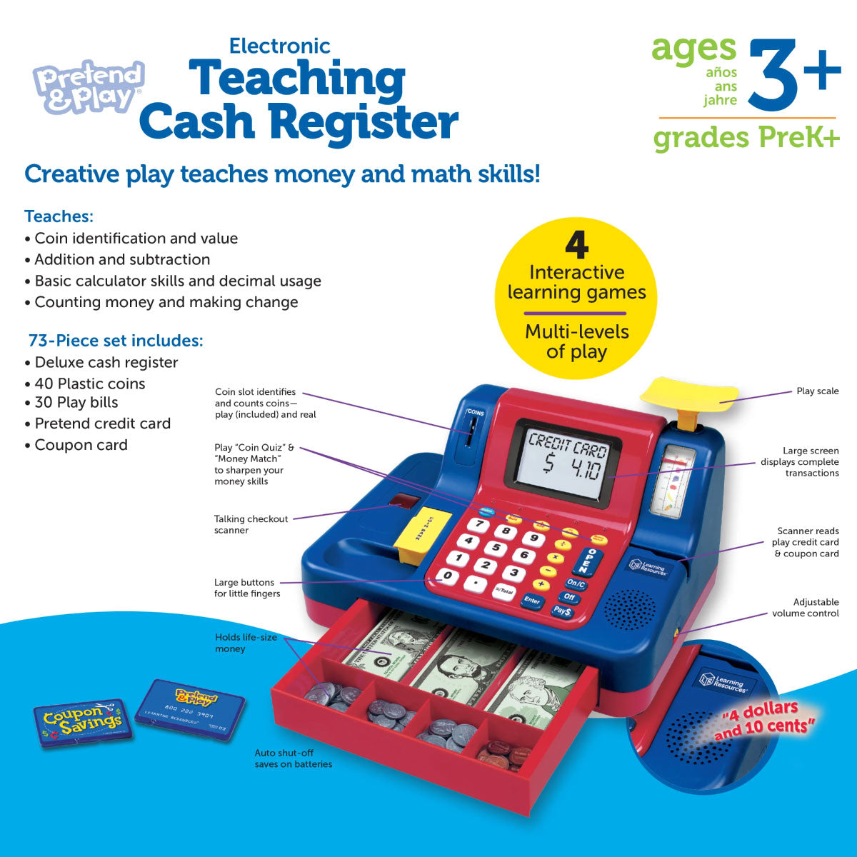 Learning Resources Pretend & Play Electronic Teaching Cash Register