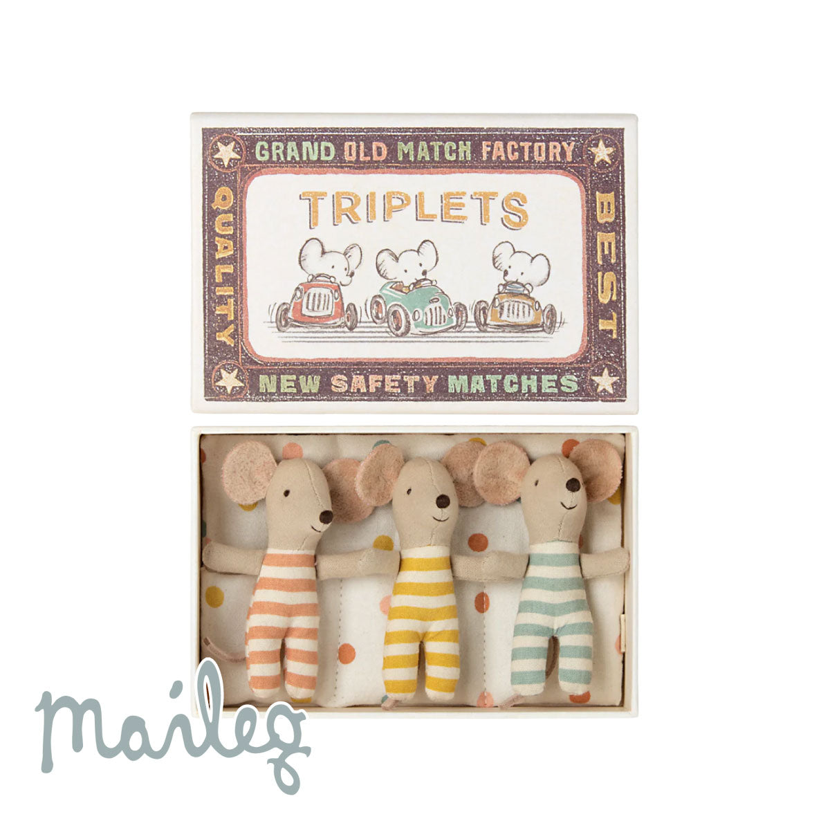 Maileg Triplets Baby Mice in Matchbox