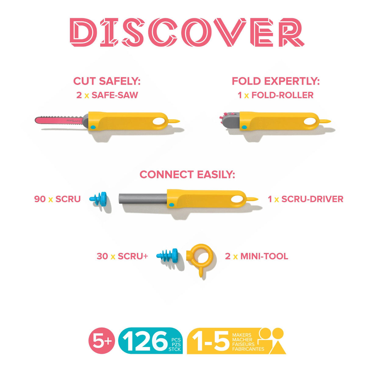 Makedo Discover Kit With Tools - 126pc