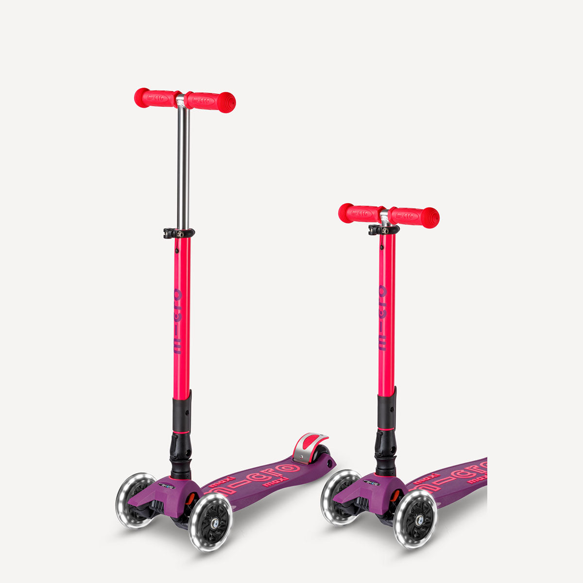 Maxi Deluxe Foldable Scooter LED Wheels - Neon Ultra Pink and Purple