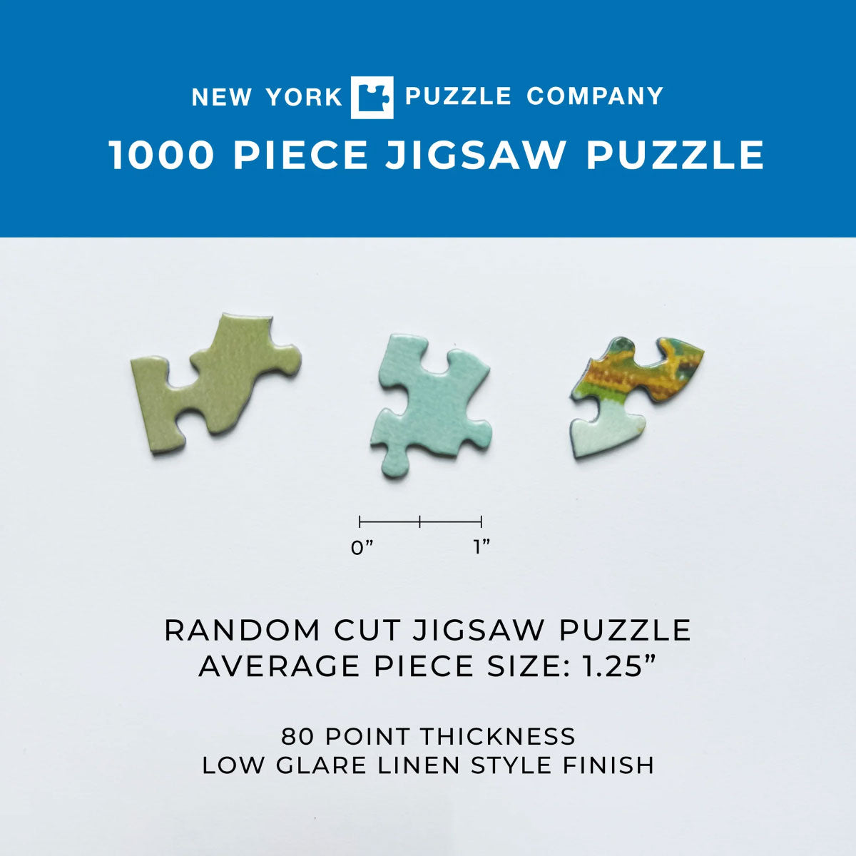 New York Puzzle Company 1000pc Jigsaw  Puzzle piece size is about 1.25" wide.