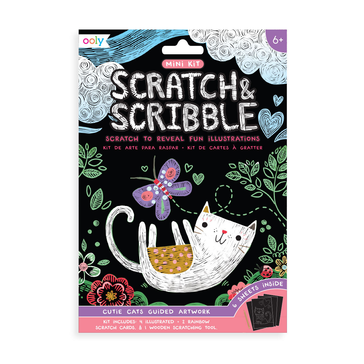 ooly Scratch & Scribble Cutie Cats Mini Scratch Art Kit