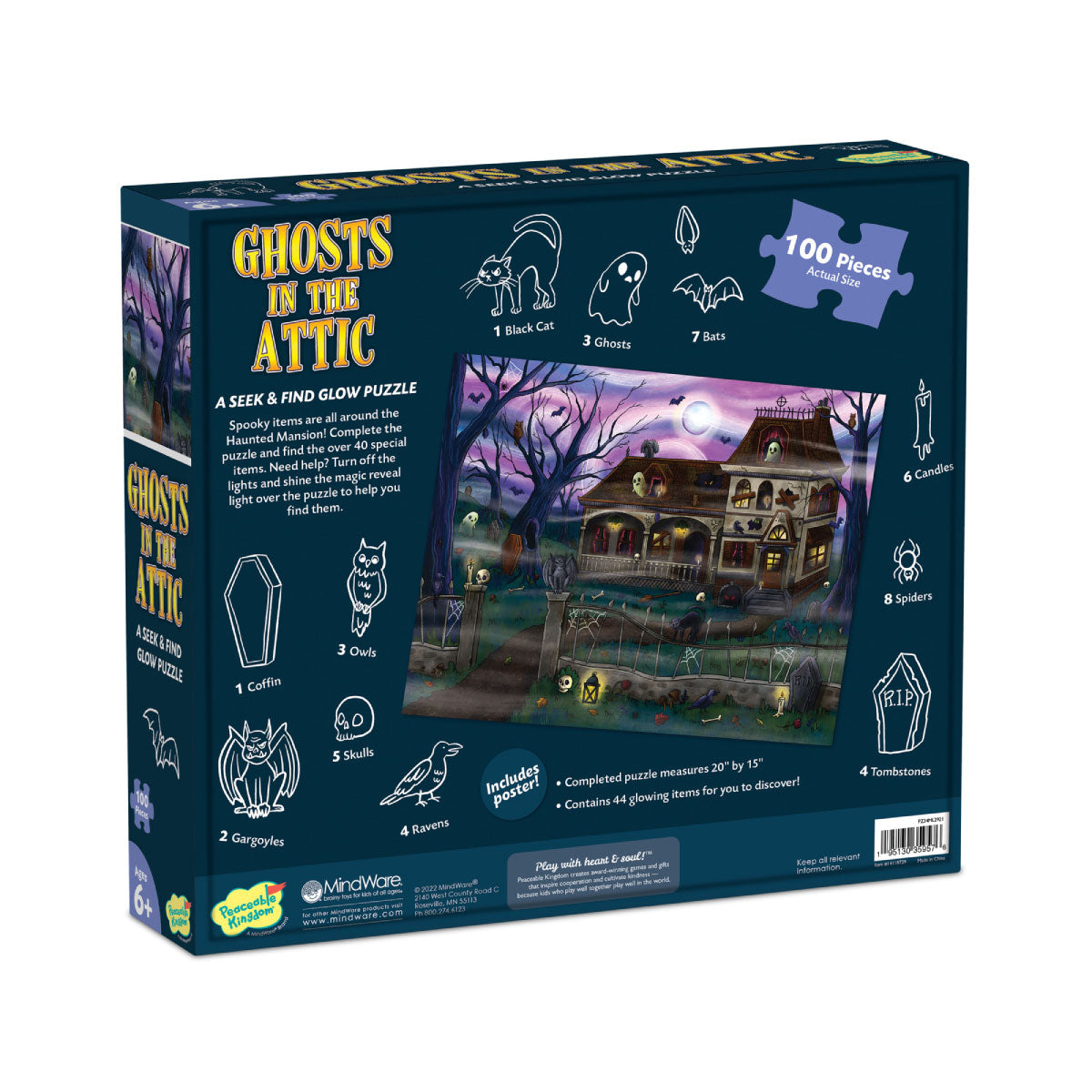 Peaceable Kingdom Ghosts In The Attic Seek & Find Glow Puzzle