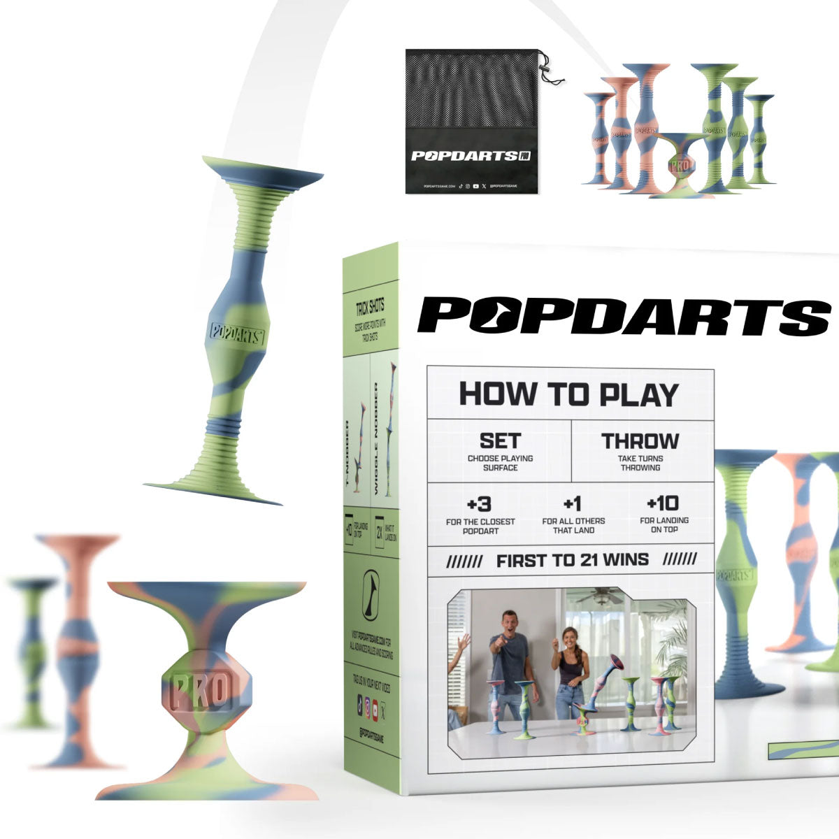 PopDarts Pro Explore 2025 Limited Edition - Sage Green with Blue Swirls and Peach with Blue Swirls