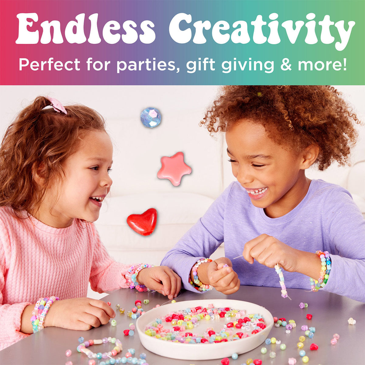 Girls making jewelry with Bead Jewelry Jar by Creativity for Kids.