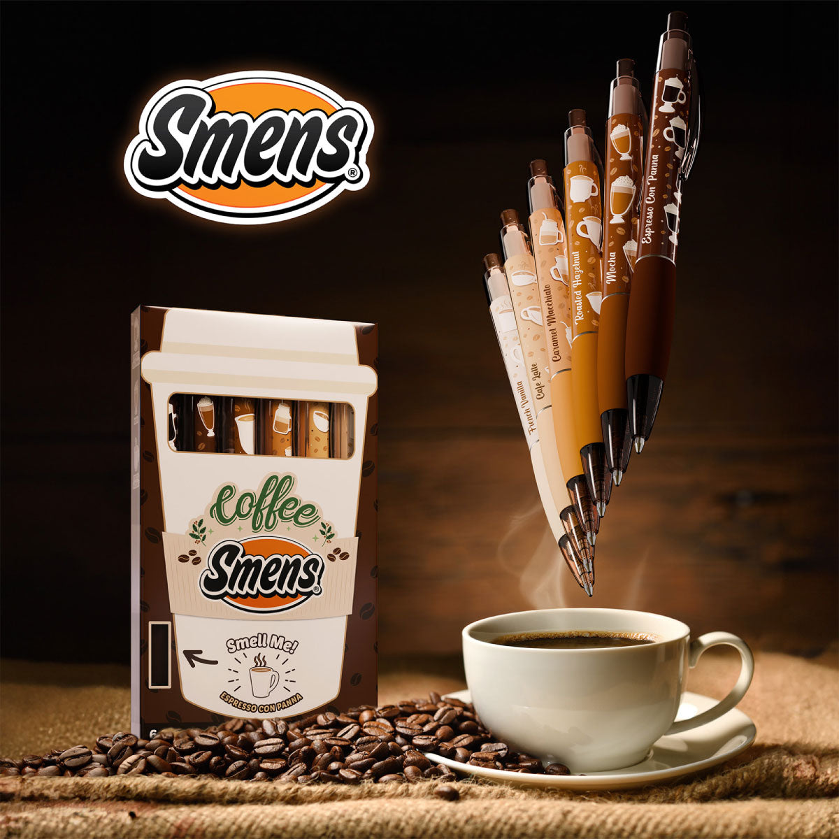 Coffee Smens Gourmet Scented Pens - Set of 6 Black Gel Pens