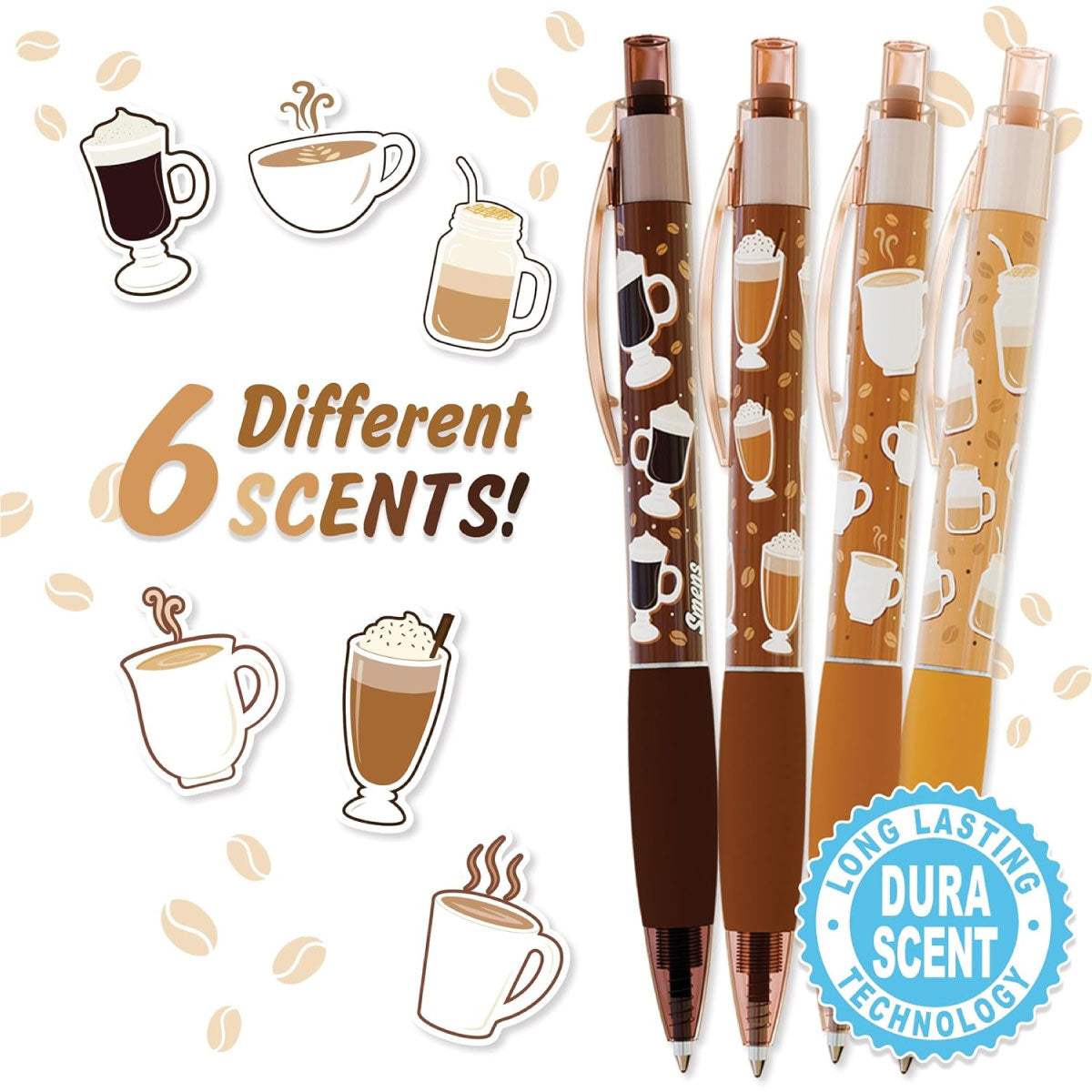 Coffee Smens Gourmet Scented Pens - Set of 6 Black Gel Pens
