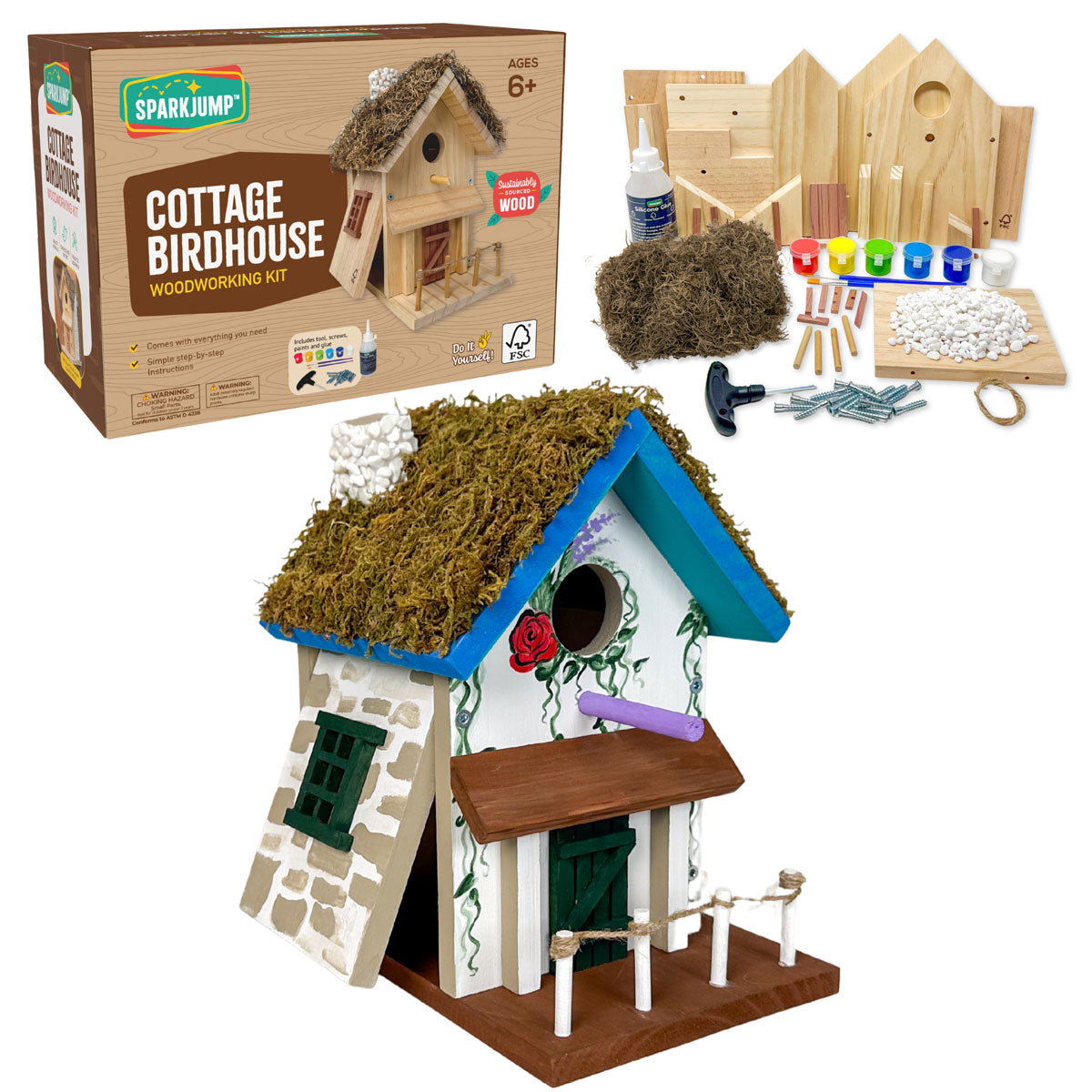 Sparkjump Cottage Birdhouse Woodworking Kit