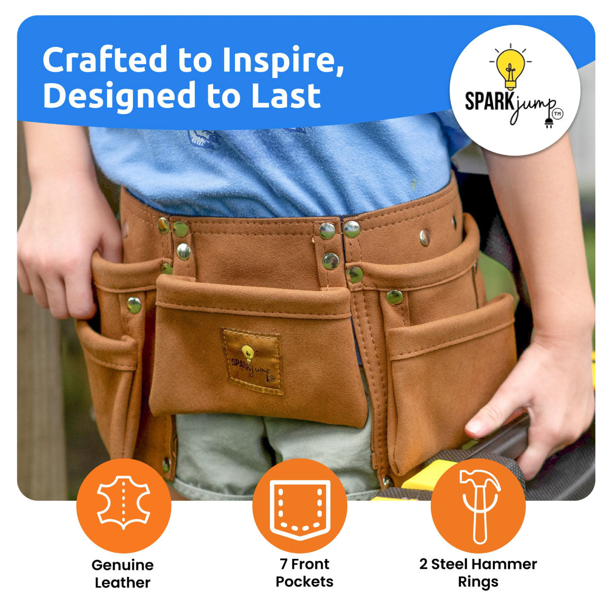 SparkJump Kids' Leather Tool Belt
