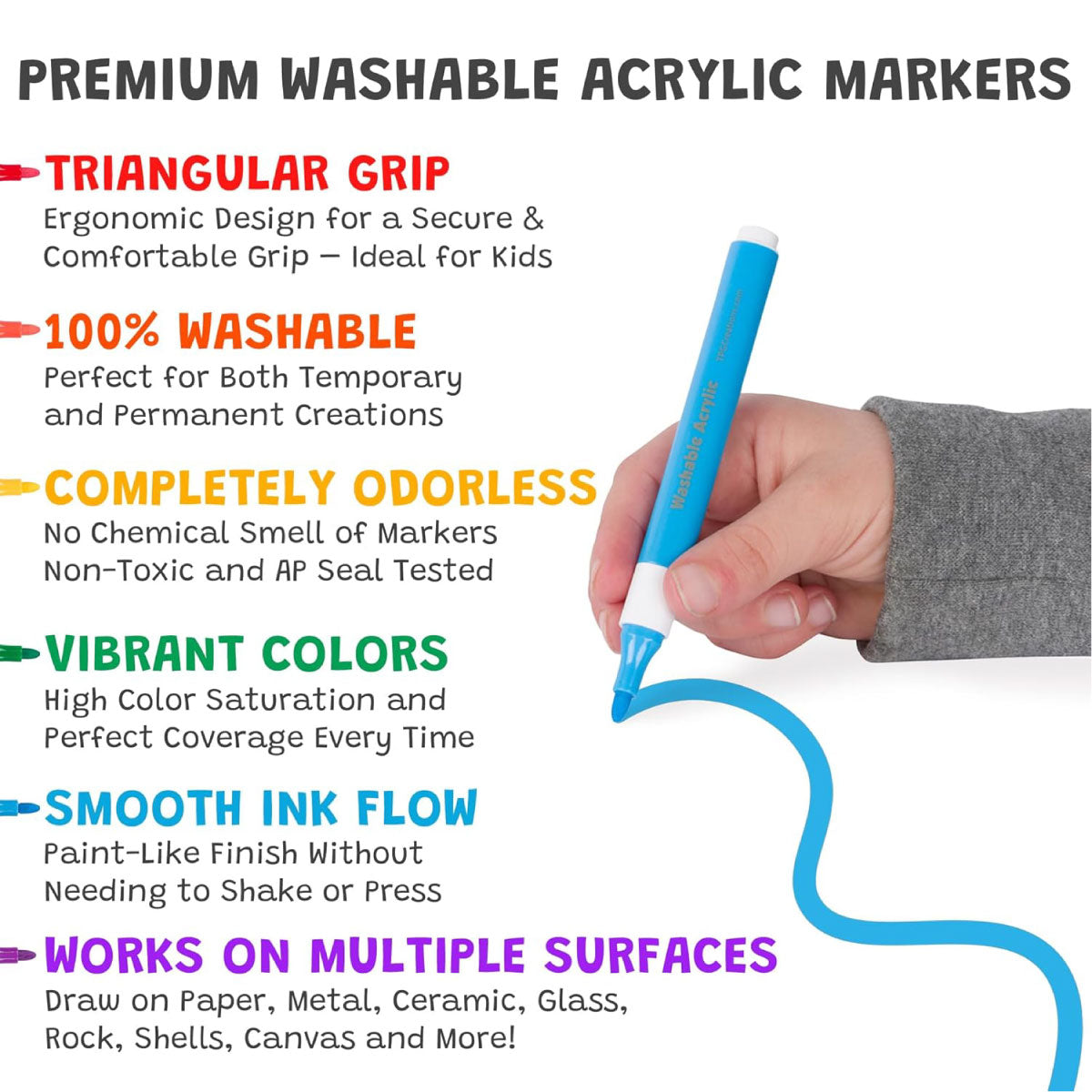 The Pencil Grip Co Magic Stix Washable Acrylic Markers Features