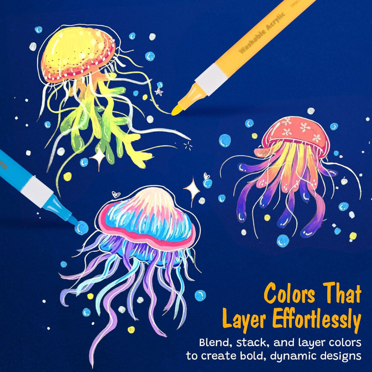 The Pencil Grip Co Magic Stix Washable Acrylic Markers colors layer effortlessly