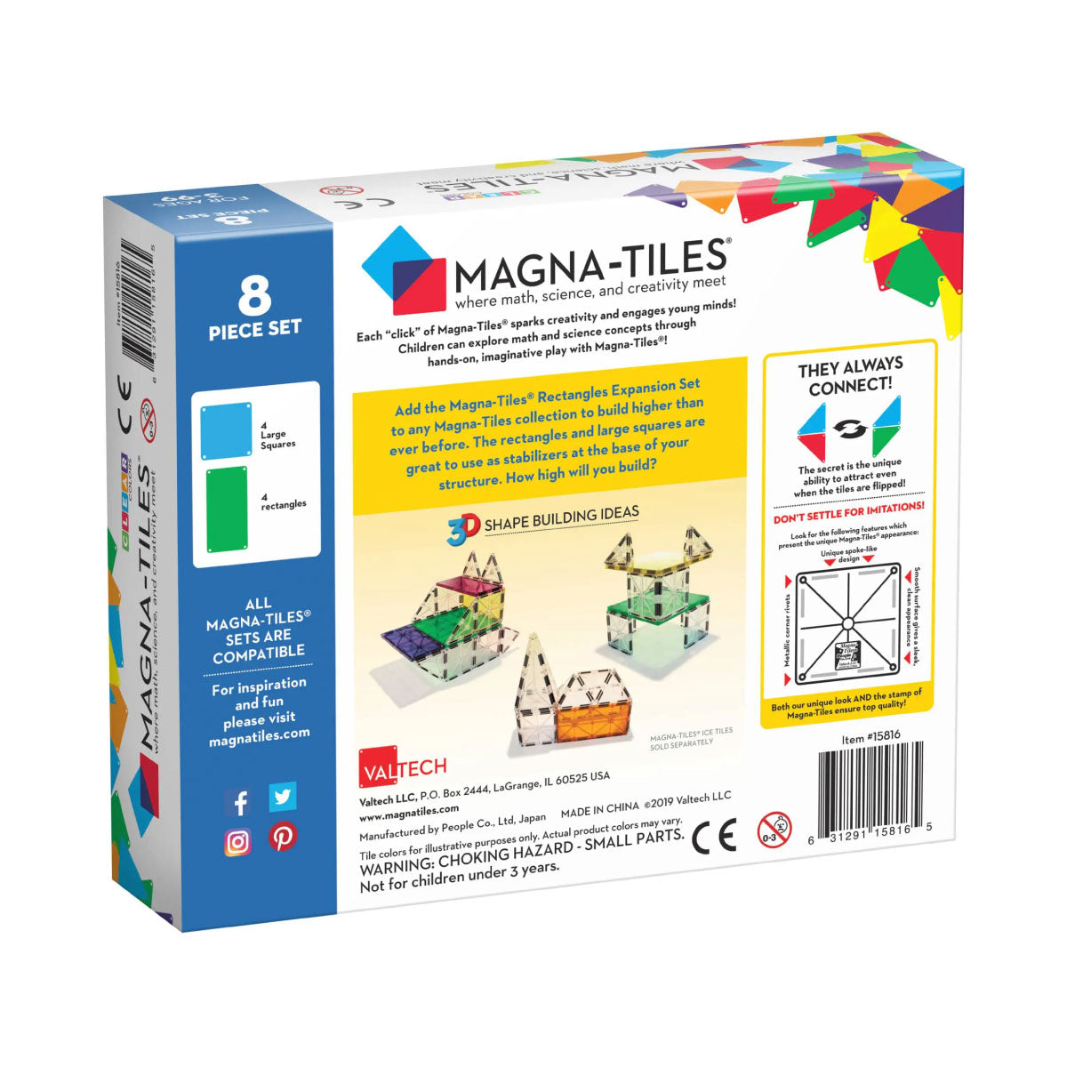 MagnaTiles Rectangles 8-Piece Expansion Set