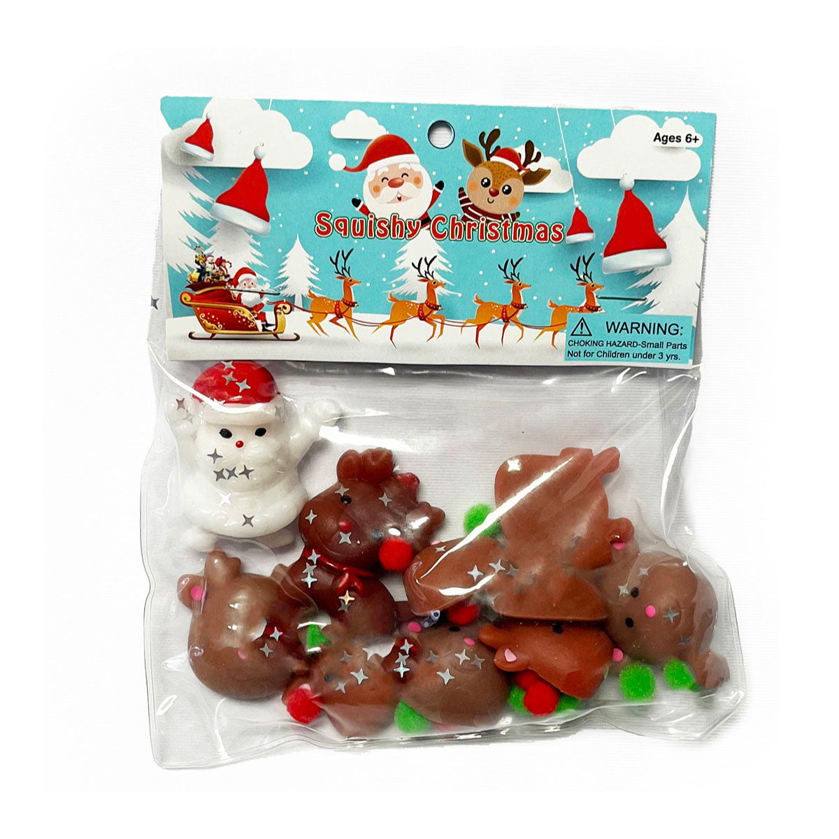 Taba-Zaba Squishy Christmas Santa with Reindeer 10 pc Fidgets