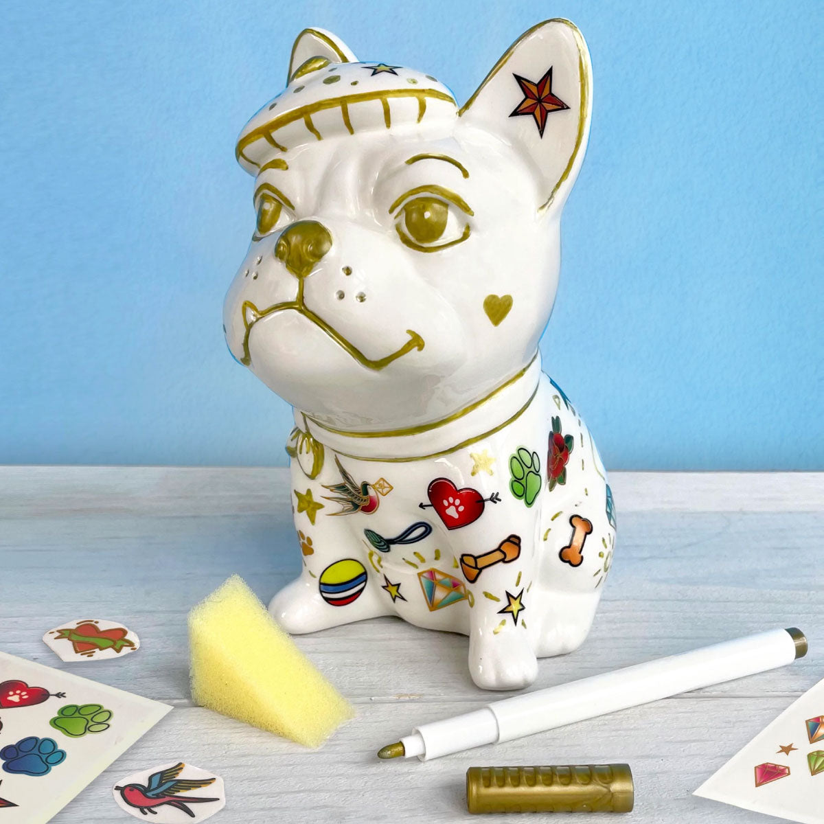 Bright Stripes Tattoo a Ceramic Bank Kit - Frenchie Dog