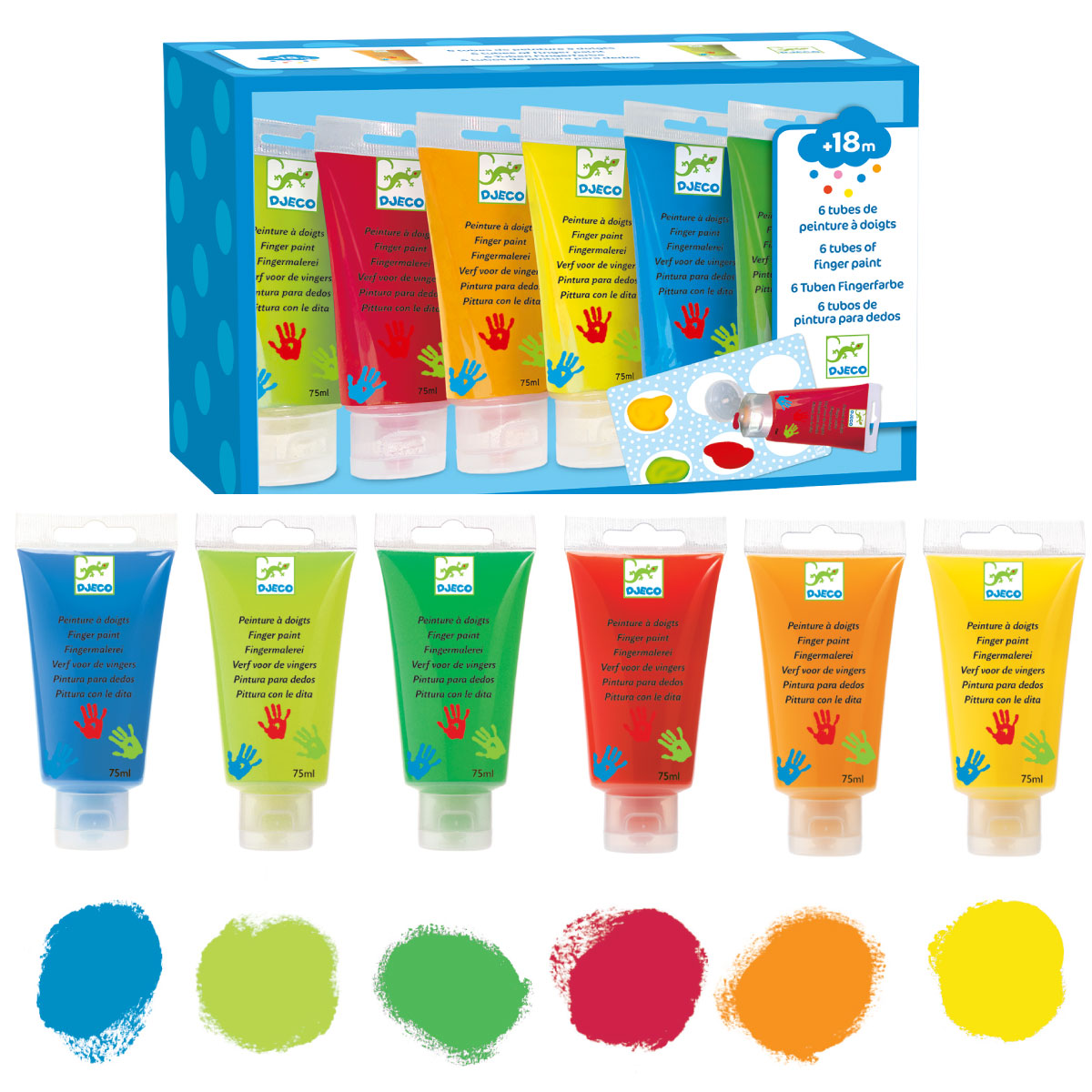 Djeco 6 Tubes of Finger Paint - Classic Rainbow