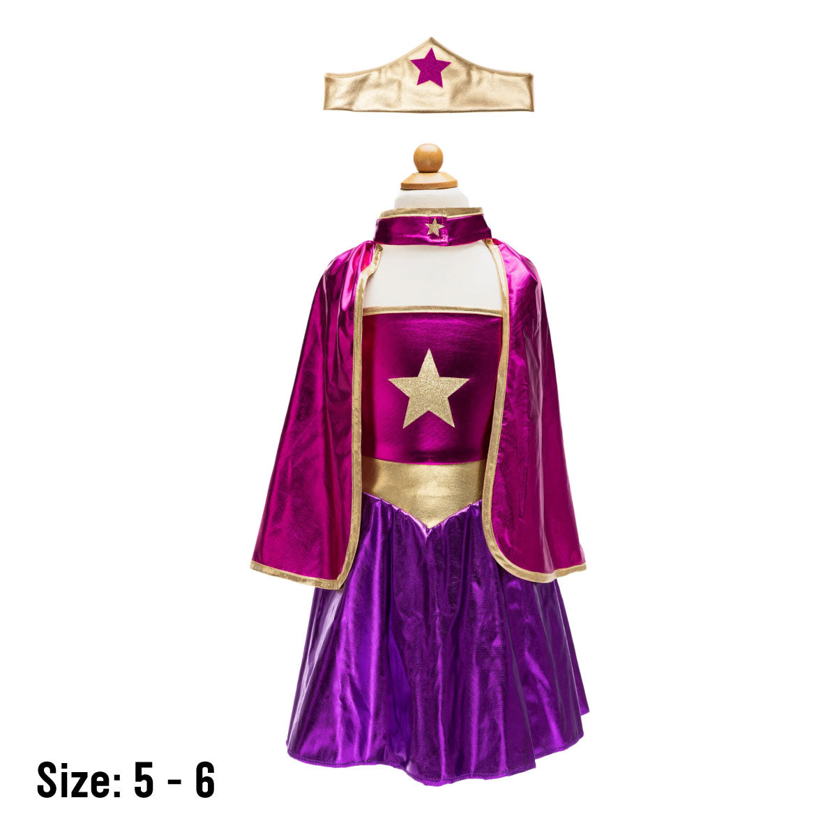 Great Pretenders Superhero Star Dress, Cape, & Headpiece in size 5-6