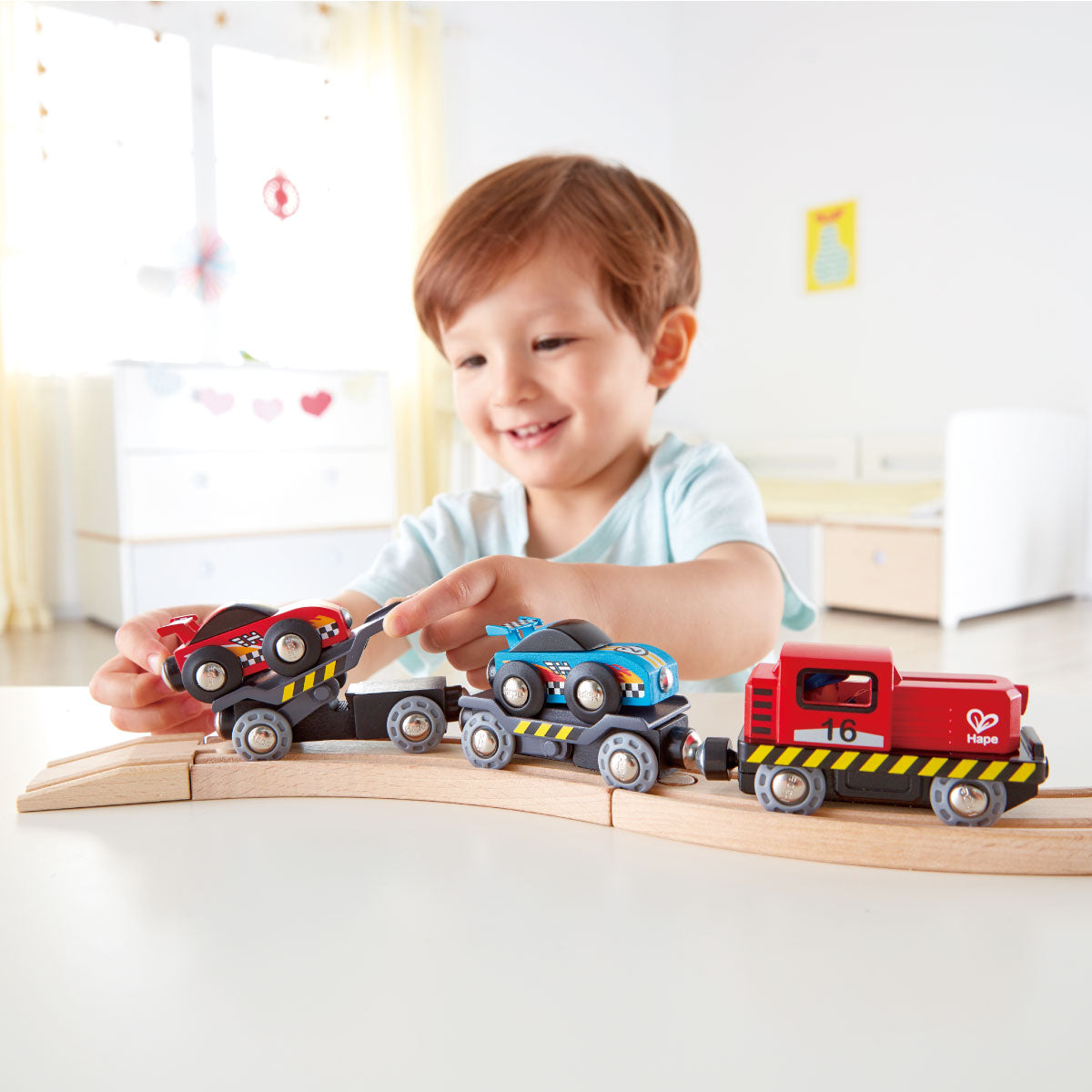 Hape Race Car Transporter Cars and Engine Set
