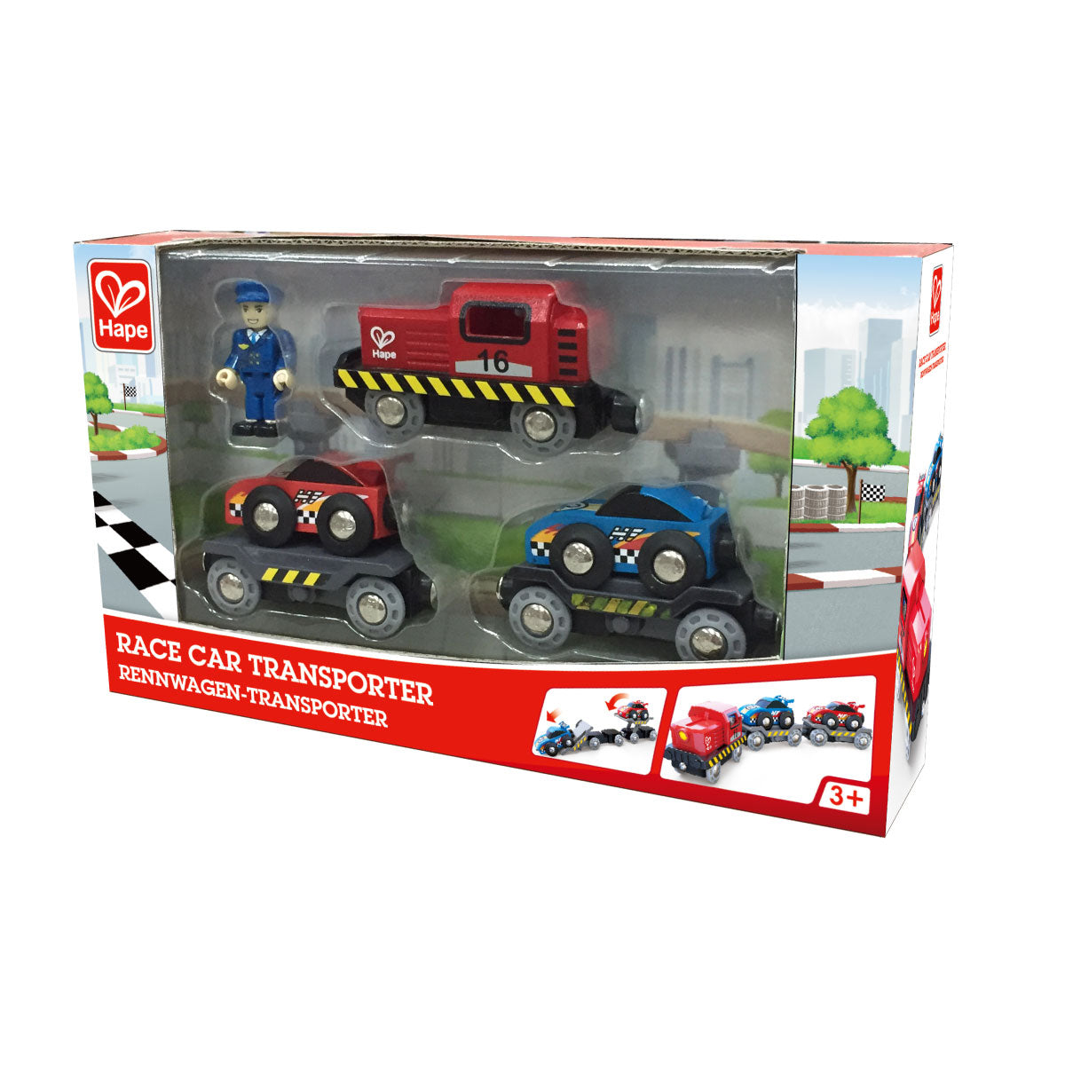Hape Race Car Transporter Cars and Engine Set
