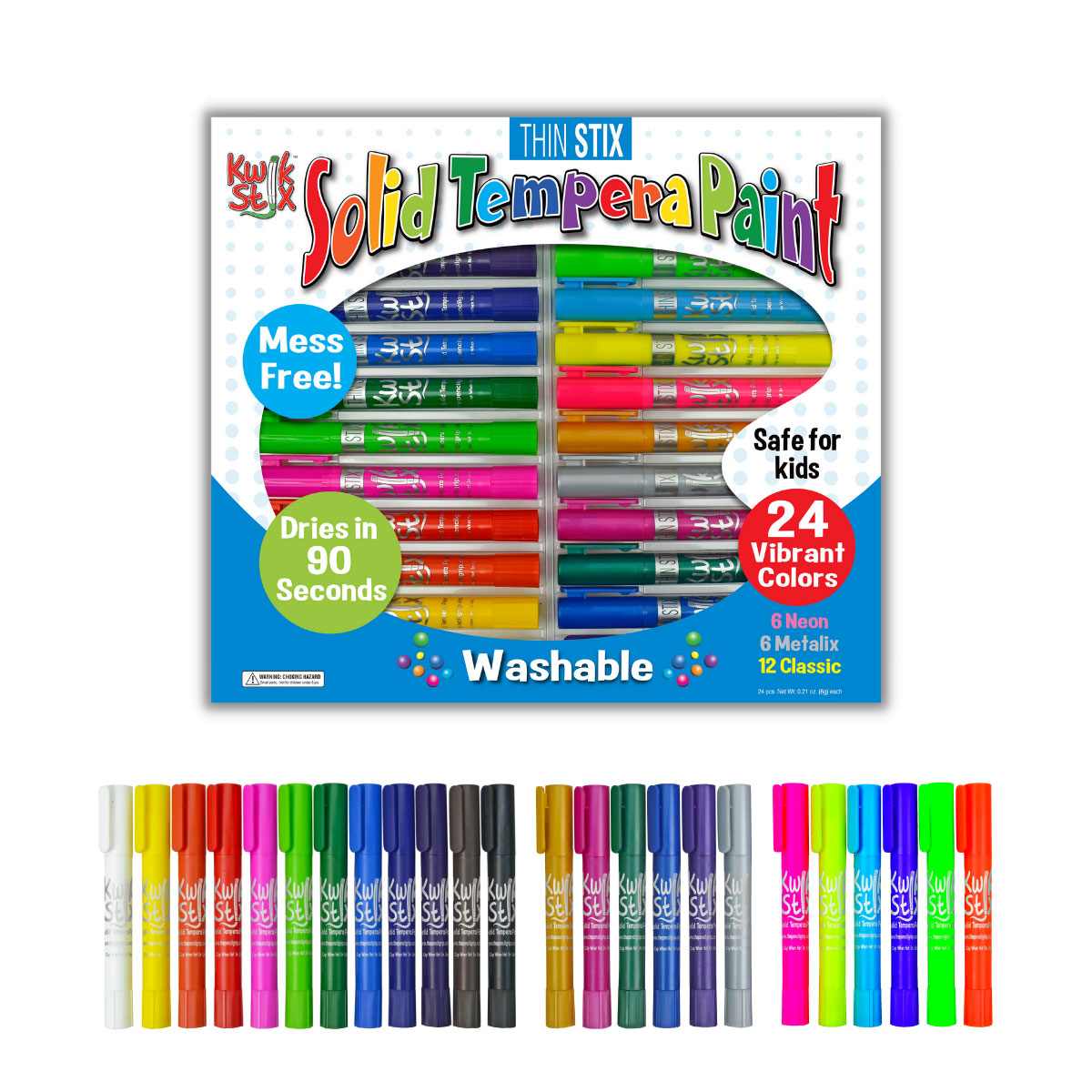 Kwik Stix Thin Solid Tempera Paint Classic Colors 24 ct