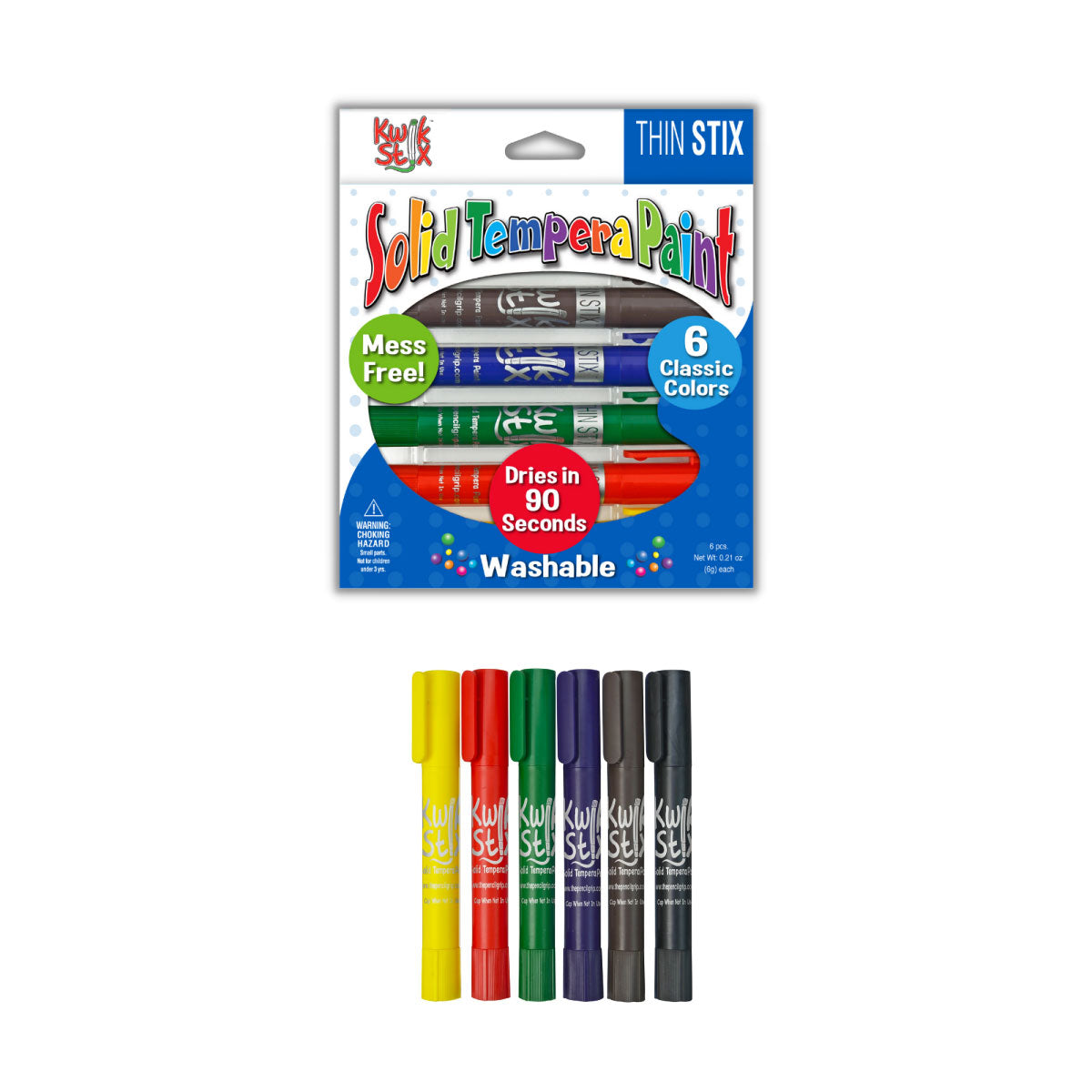 Kwik Stix Thin Solid Tempera Paint Classic Colors 6 ct