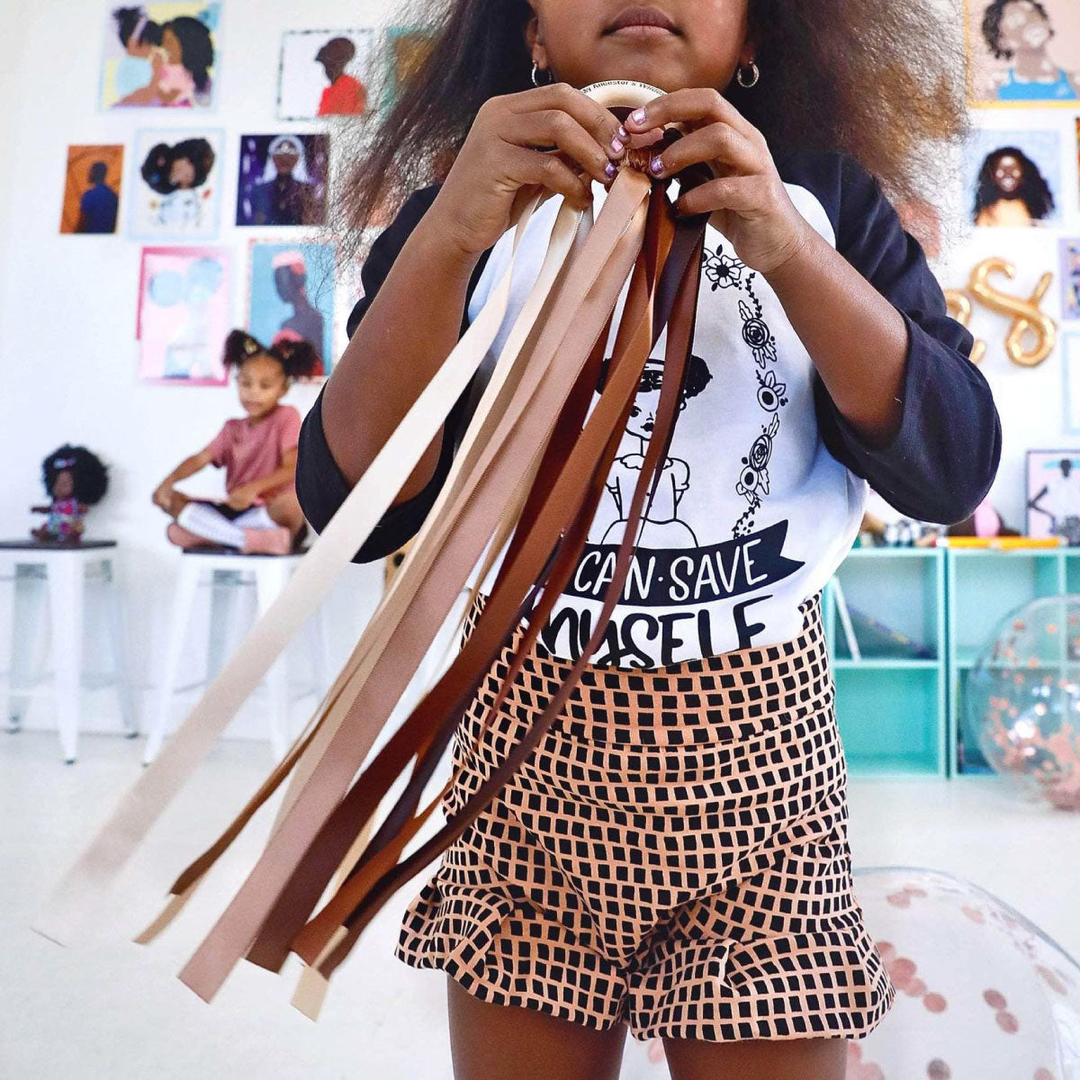 Mouse Loves Pig Ribbon Wand Hand Kite - Melanin Magic